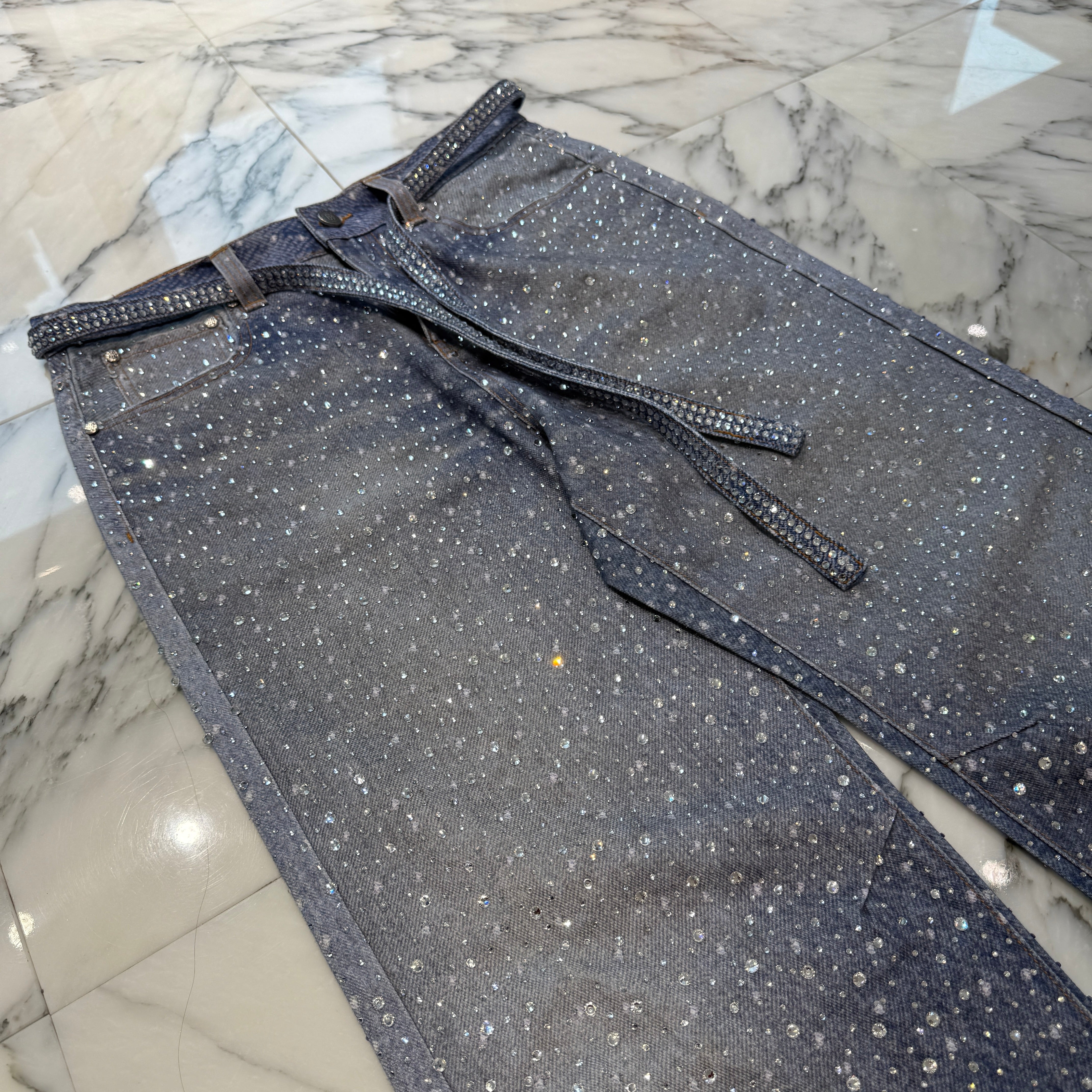 Birth Of Royal Child Rhinestone Straight Denim Pants Size M バース・オブ・ロイヤル・チャイルド ラインストーン ストレートデニムパンツ サイズM