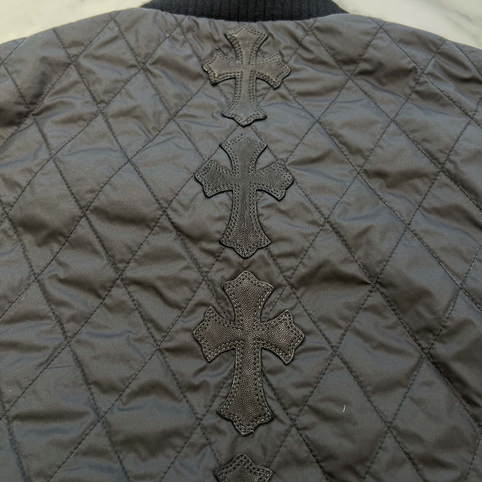 CHROME HEARTS Papa Leather Cross Patch Quilting Vest Size L クロムハーツ パパ レザークロスパッチ ベスト サイズL