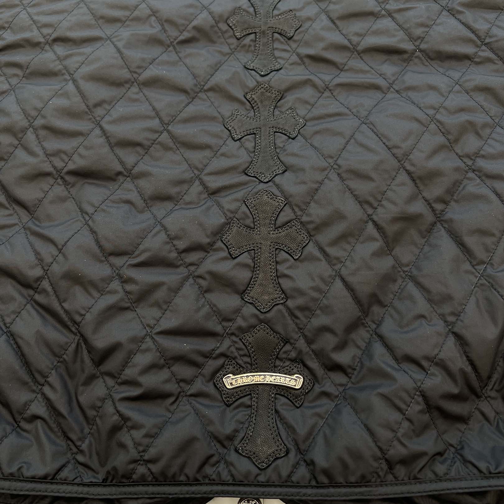 CHROME HEARTS Papa Leather Cross Patch Quilting Vest Size L クロムハーツ パパ レザークロスパッチ ベスト サイズL