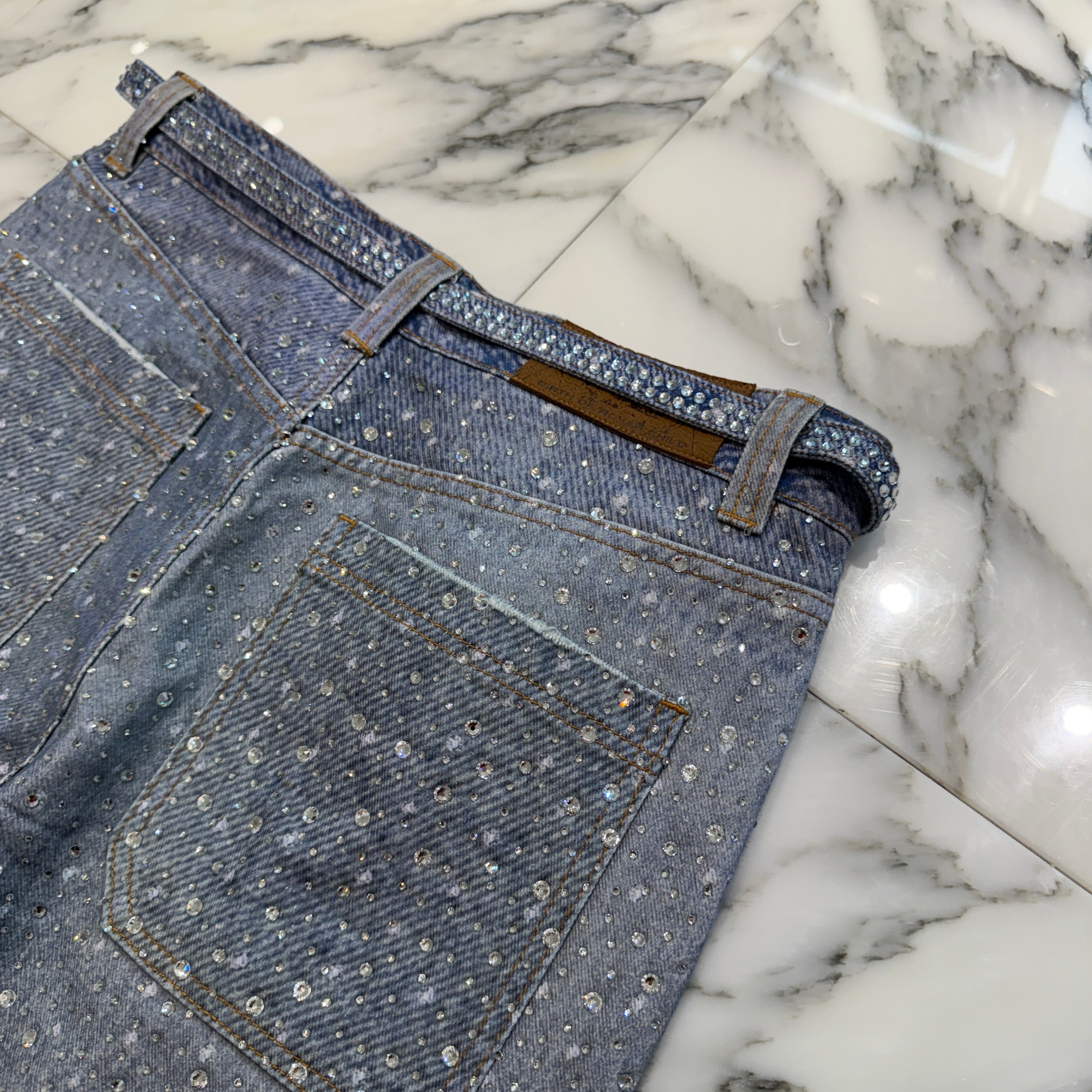 Birth Of Royal Child Rhinestone Straight Denim Pants Size M バース・オブ・ロイヤル・チャイルド ラインストーン ストレートデニムパンツ サイズM