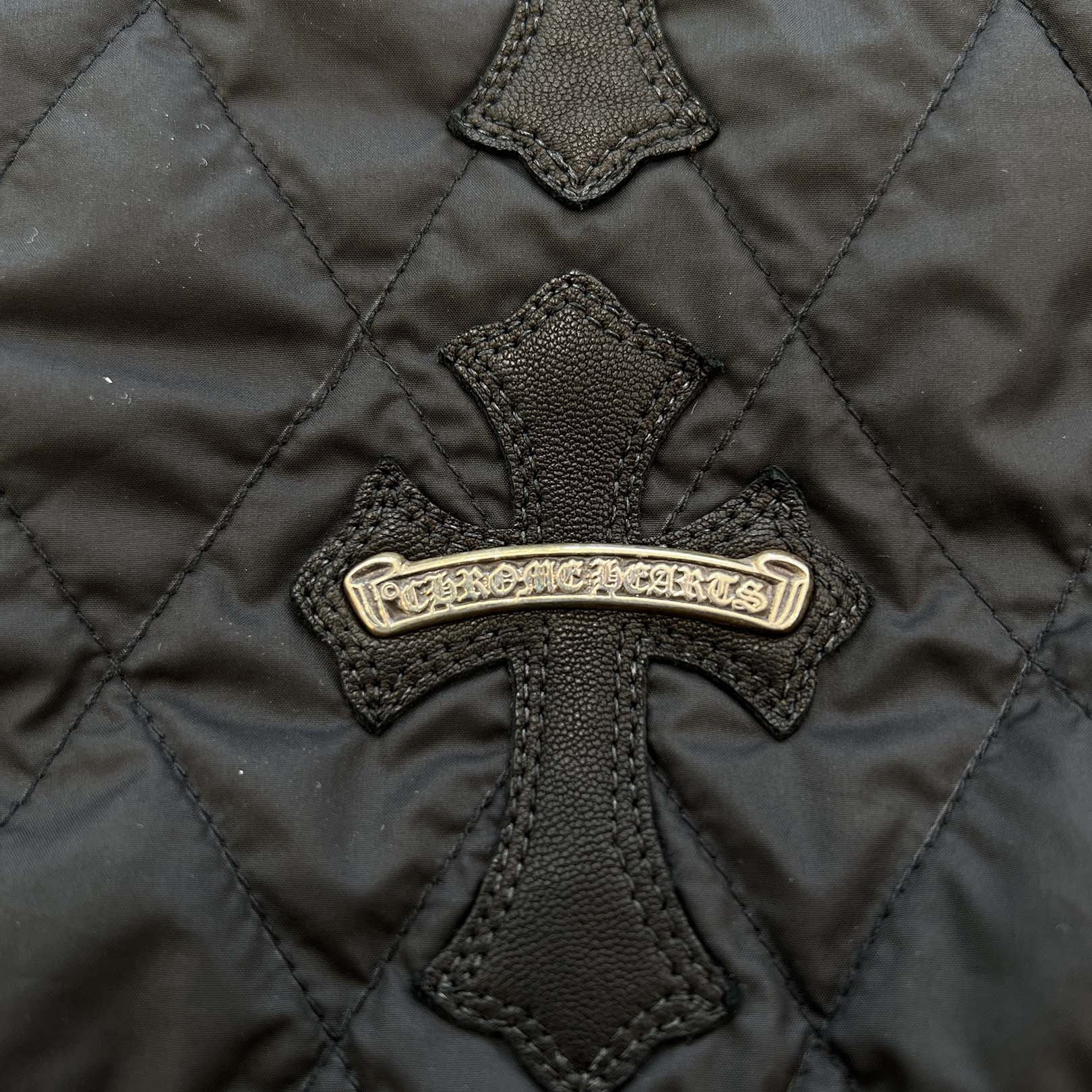 CHROME HEARTS Papa Leather Cross Patch Quilting Vest Size L クロムハーツ パパ レザークロスパッチ ベスト サイズL