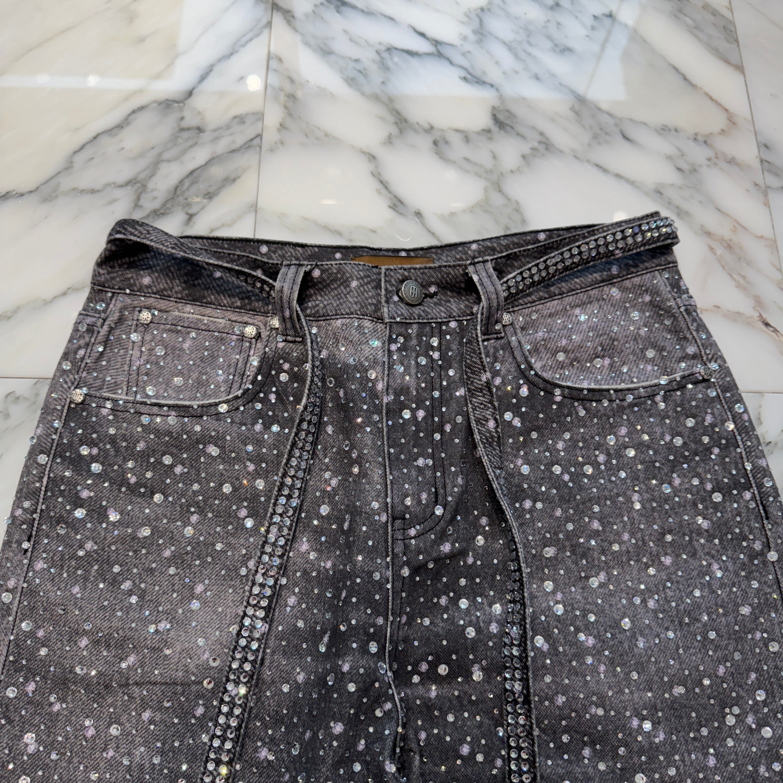 Birth Of Royal Child Rhinestone Straight Denim Pants Size M バース・オブ・ロイヤル・チャイルド ラインストーン ストレートデニムパンツ サイズM