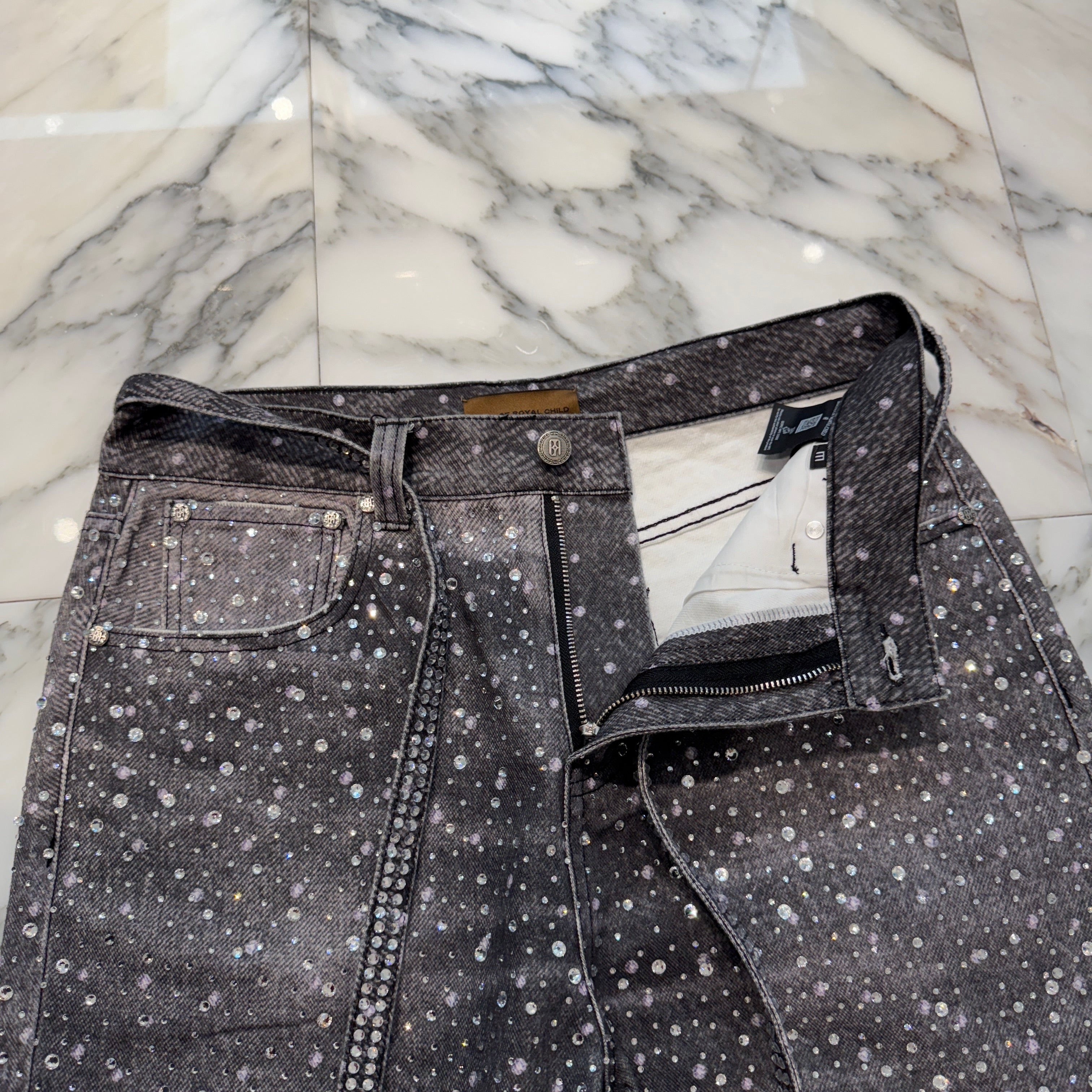 Birth Of Royal Child Rhinestone Straight Denim Pants Size M バース・オブ・ロイヤル・チャイルド ラインストーン ストレートデニムパンツ サイズM