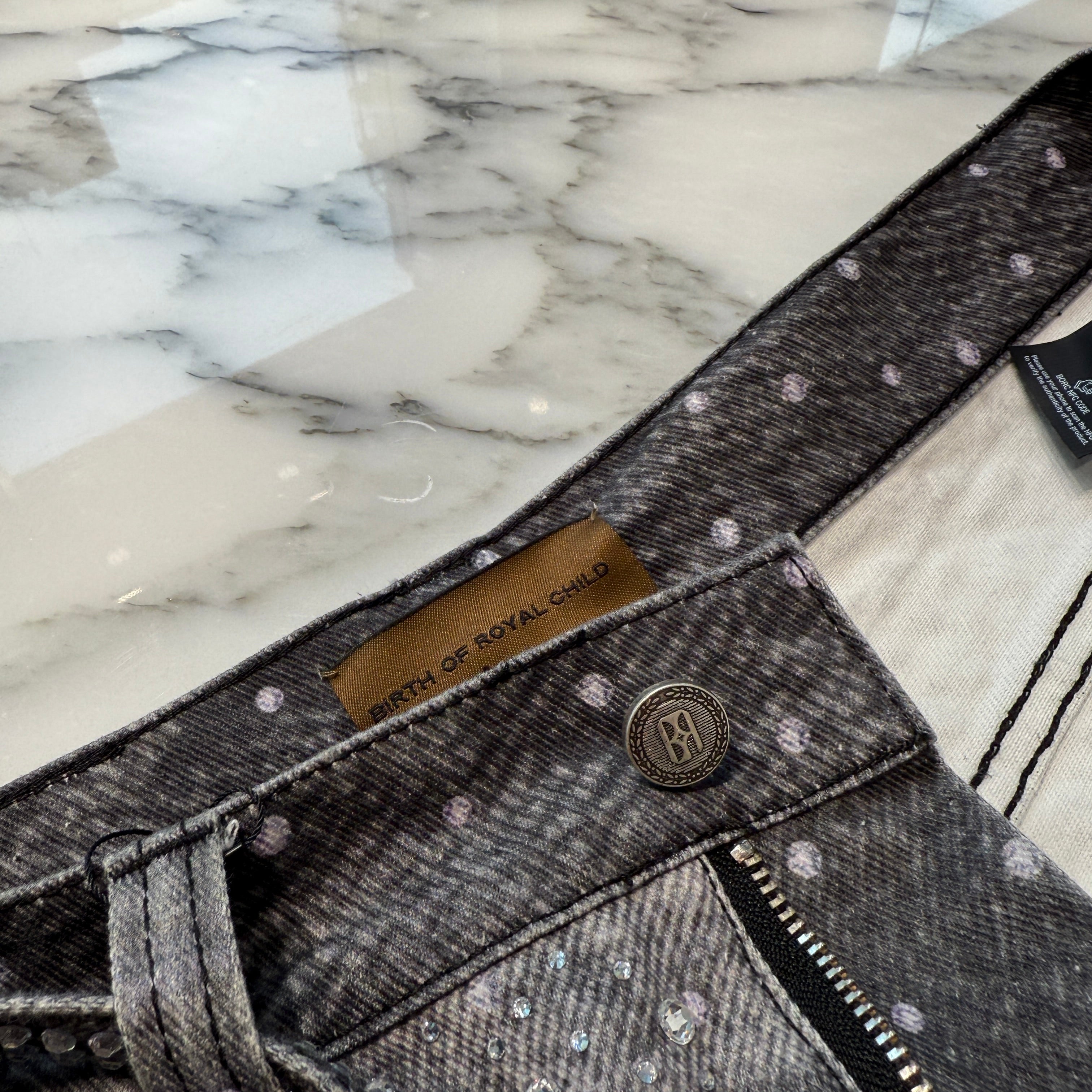 Birth Of Royal Child Rhinestone Straight Denim Pants Size M バース・オブ・ロイヤル・チャイルド ラインストーン ストレートデニムパンツ サイズM