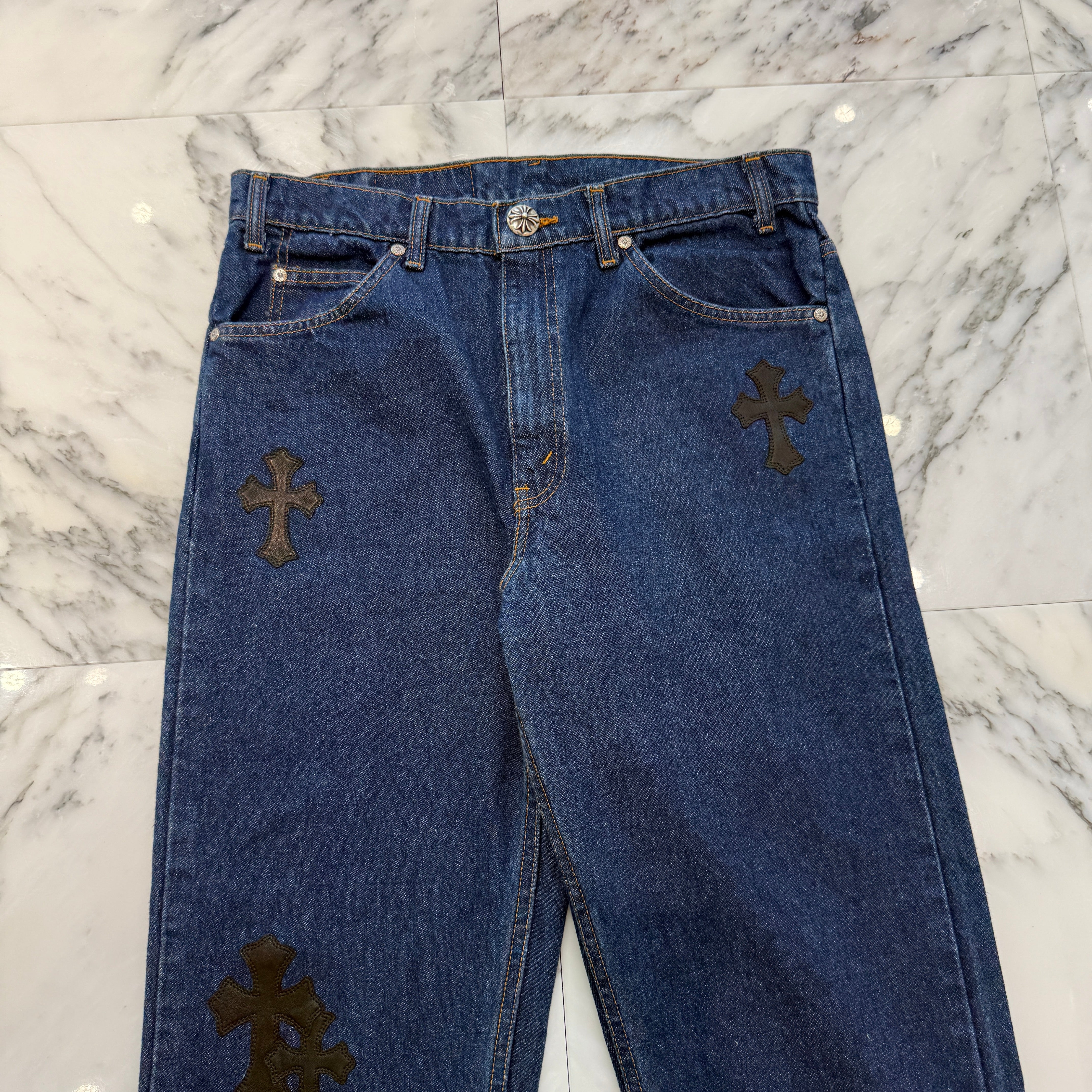 CHROME HEARTS × Levi's 505 VNTG Cross Leather Patch Denim Pants Size 33 クロムハーツ × リーバイス 505 ヴィンテージ クロスレザーパッチ デニムパンツ サイズ33