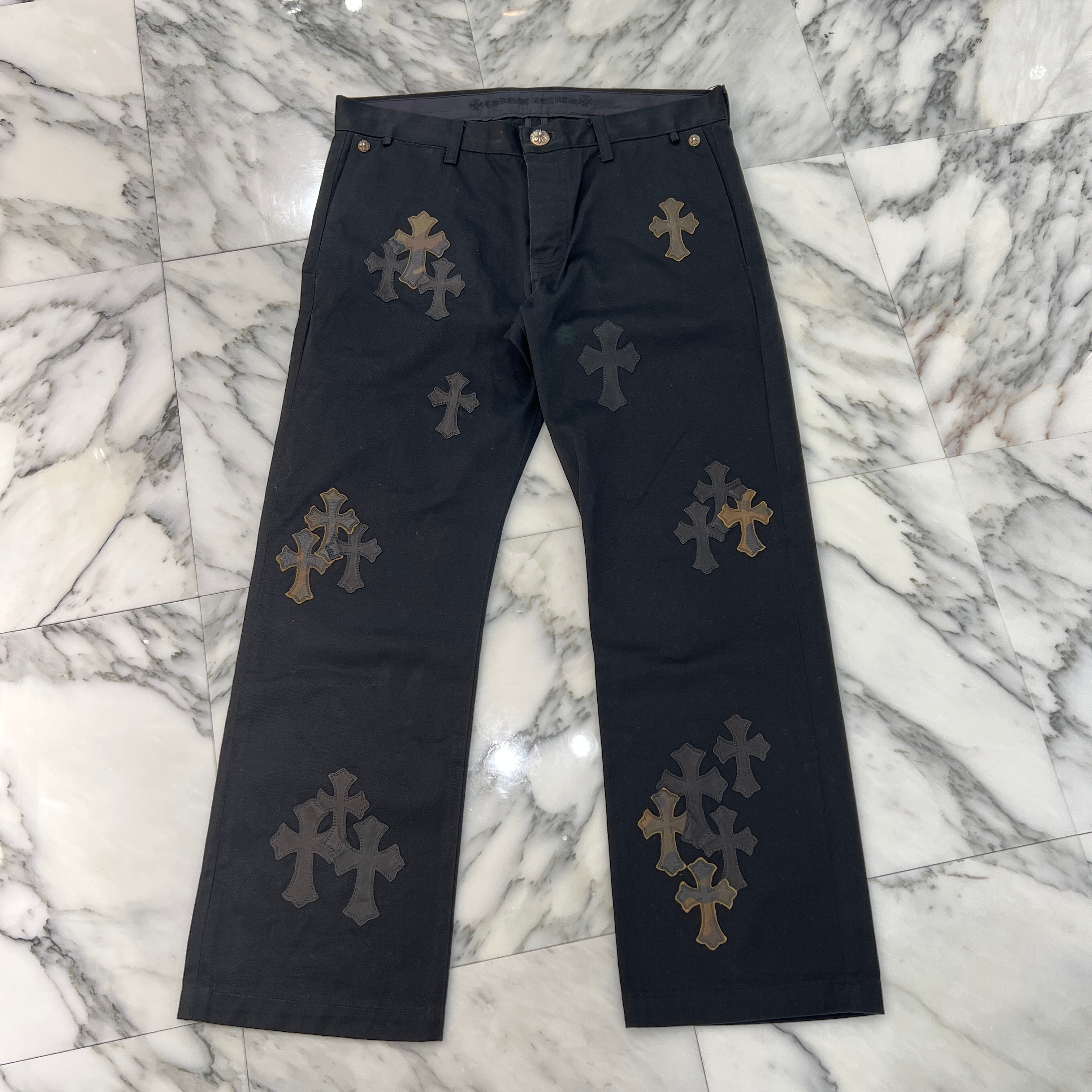 CHROME HEARTS Cemetery Cross Patch Cotton Chino Pants Size