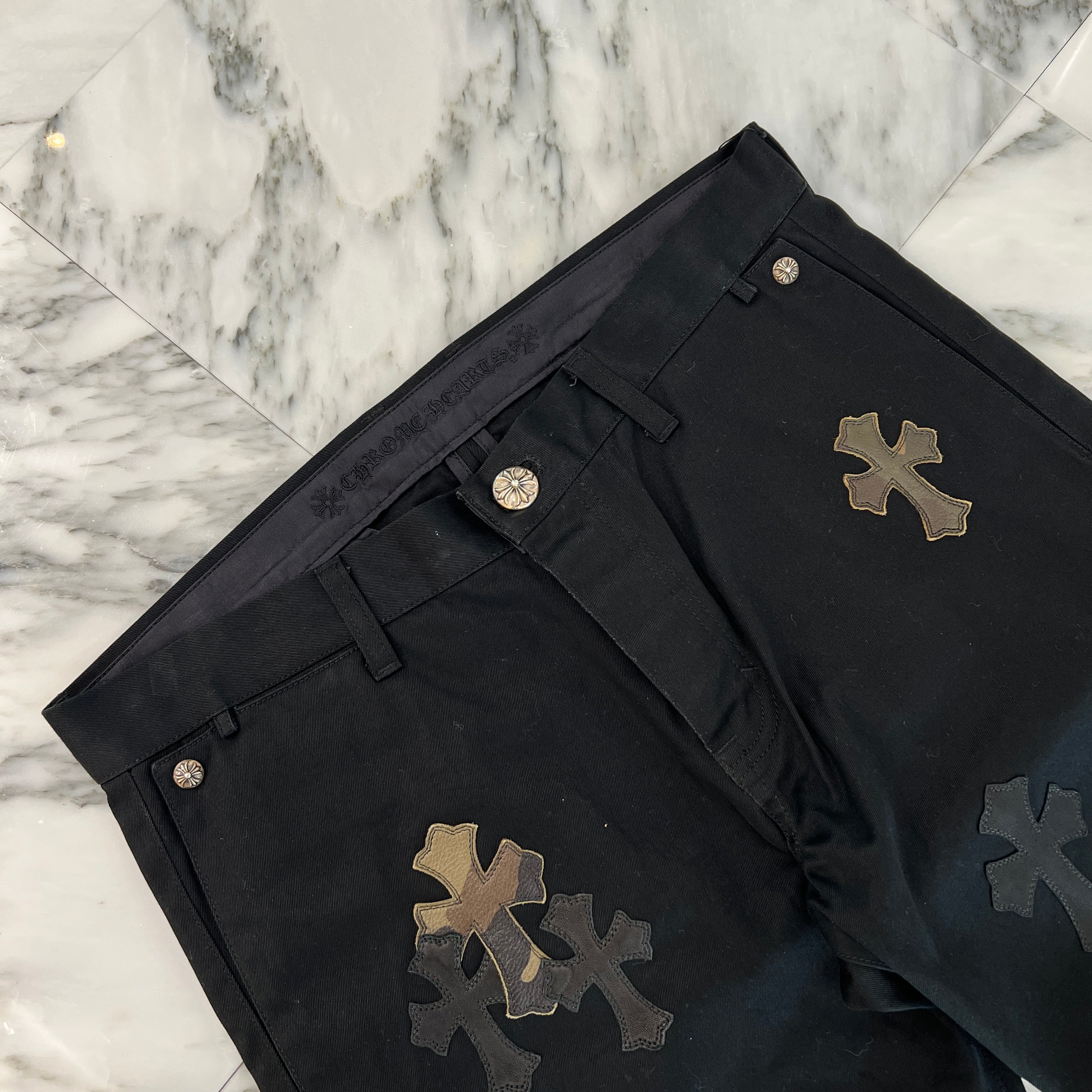 CHROME HEARTS Cemetery Cross Patch Cotton Chino Pants Size