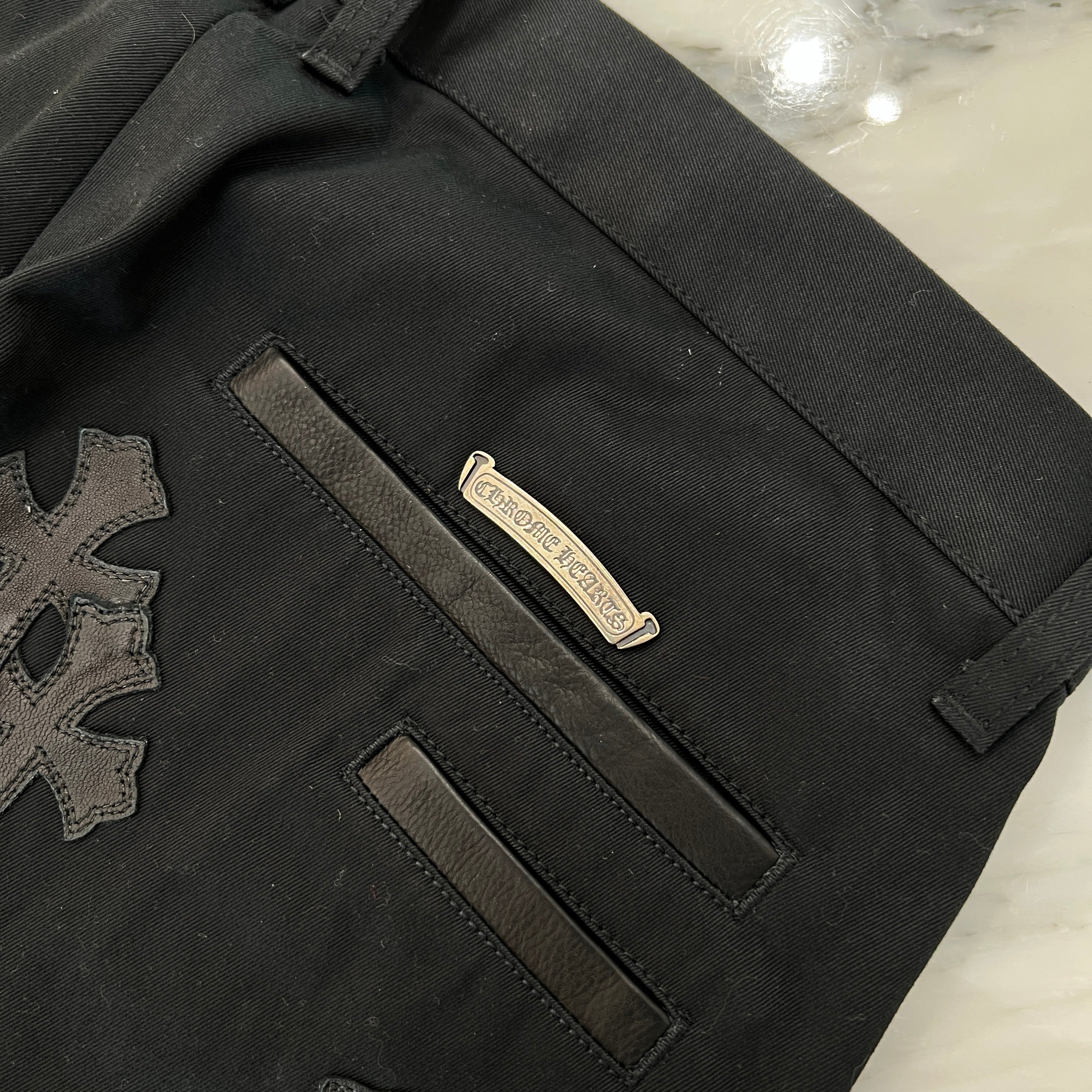 CHROME HEARTS Cemetery Cross Patch Cotton Chino Pants Size 36 クロムハーツ セメタリー クロスパッチ コットン チノパンツ ブラック サイズ36