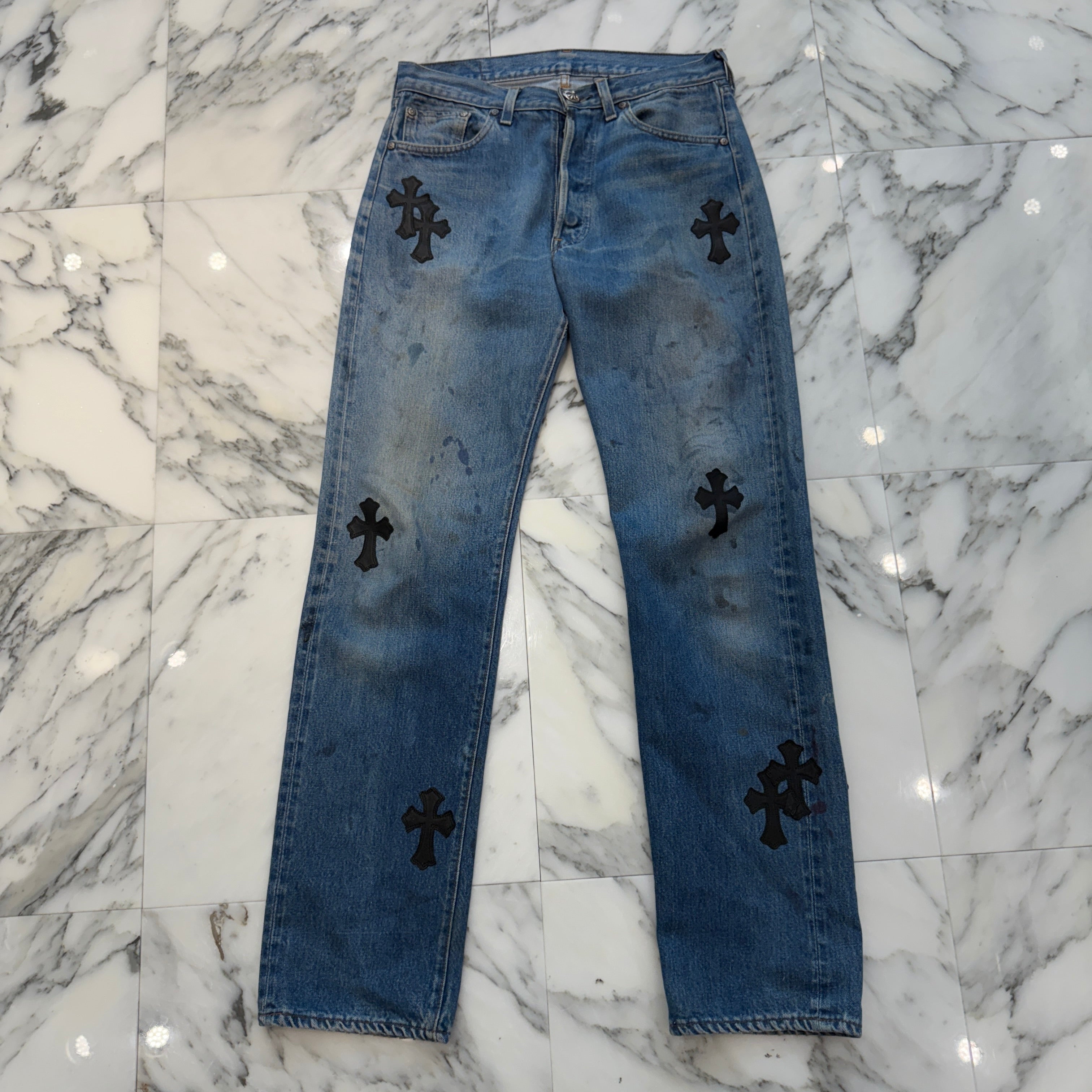 CHROME HEARTS × Levi's 501 VNTG Cross Leather Patch Jeans