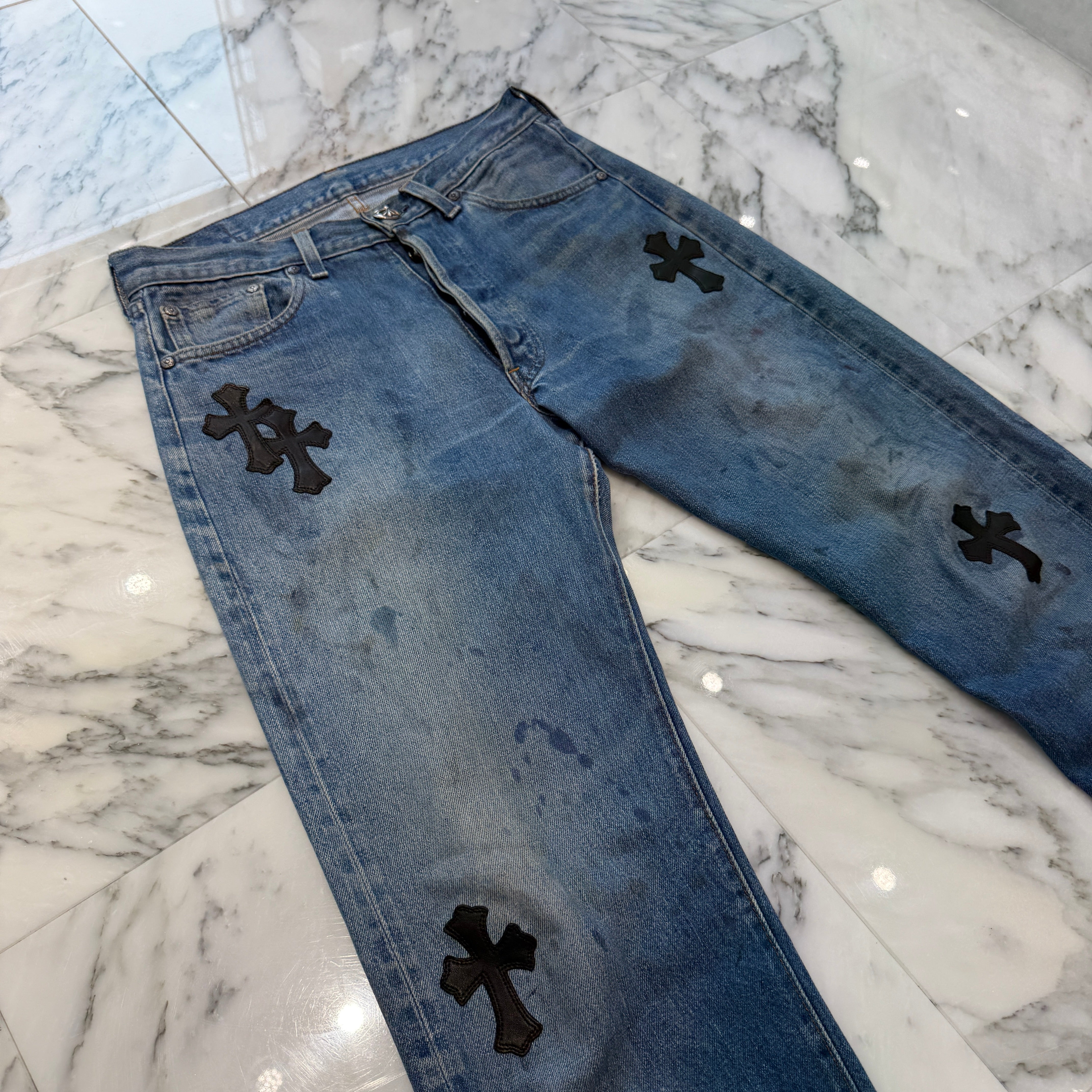 CHROME HEARTS × Levi's 501 VNTG Cross Leather Patch Jeans Size 29 クロムハーツ × リーバイス501 ヴィンテージ クロスレザーパッチ ジーンズ デニムパンツ サイズ29