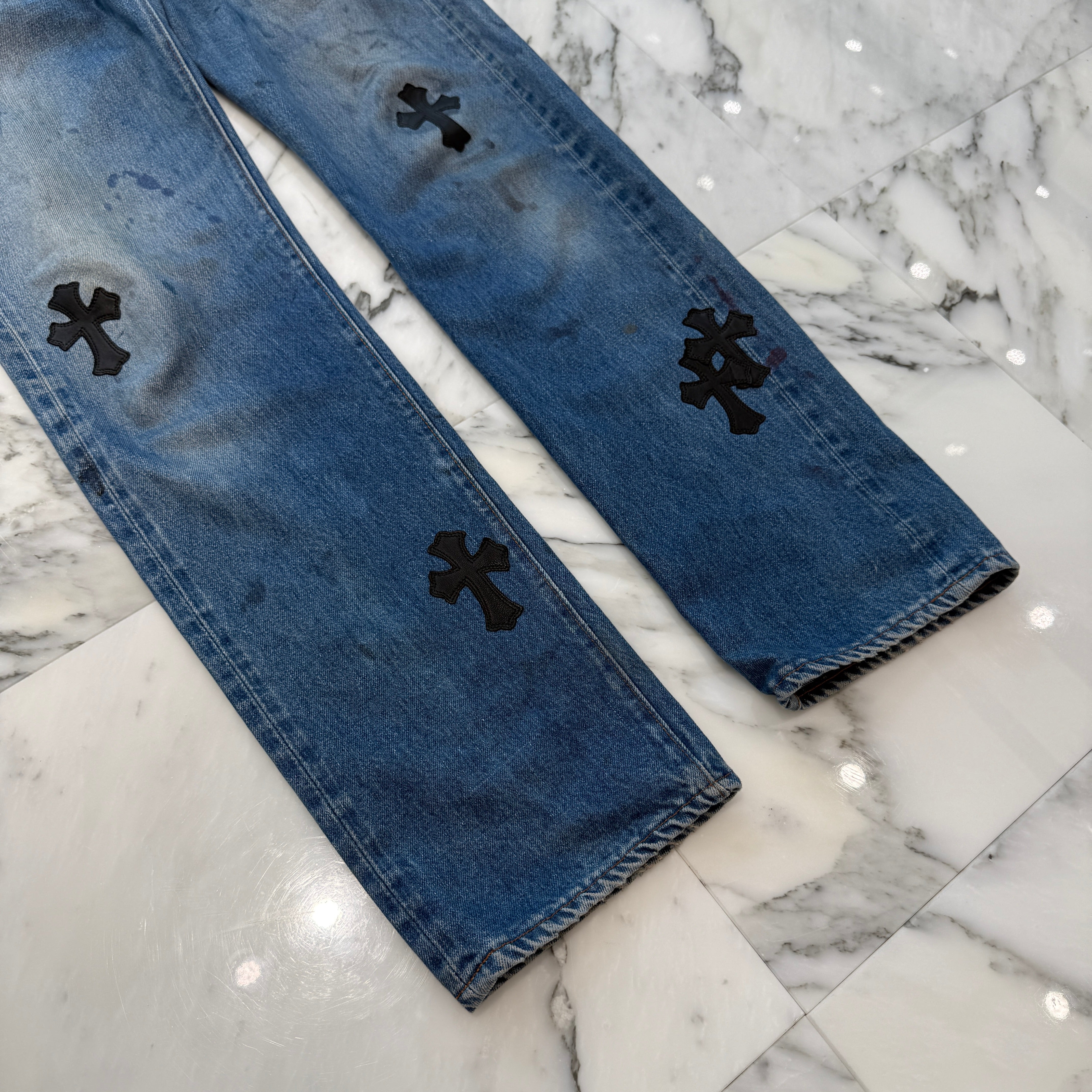 CHROME HEARTS × Levi's 501 VNTG Cross Leather Patch Jeans Size 29