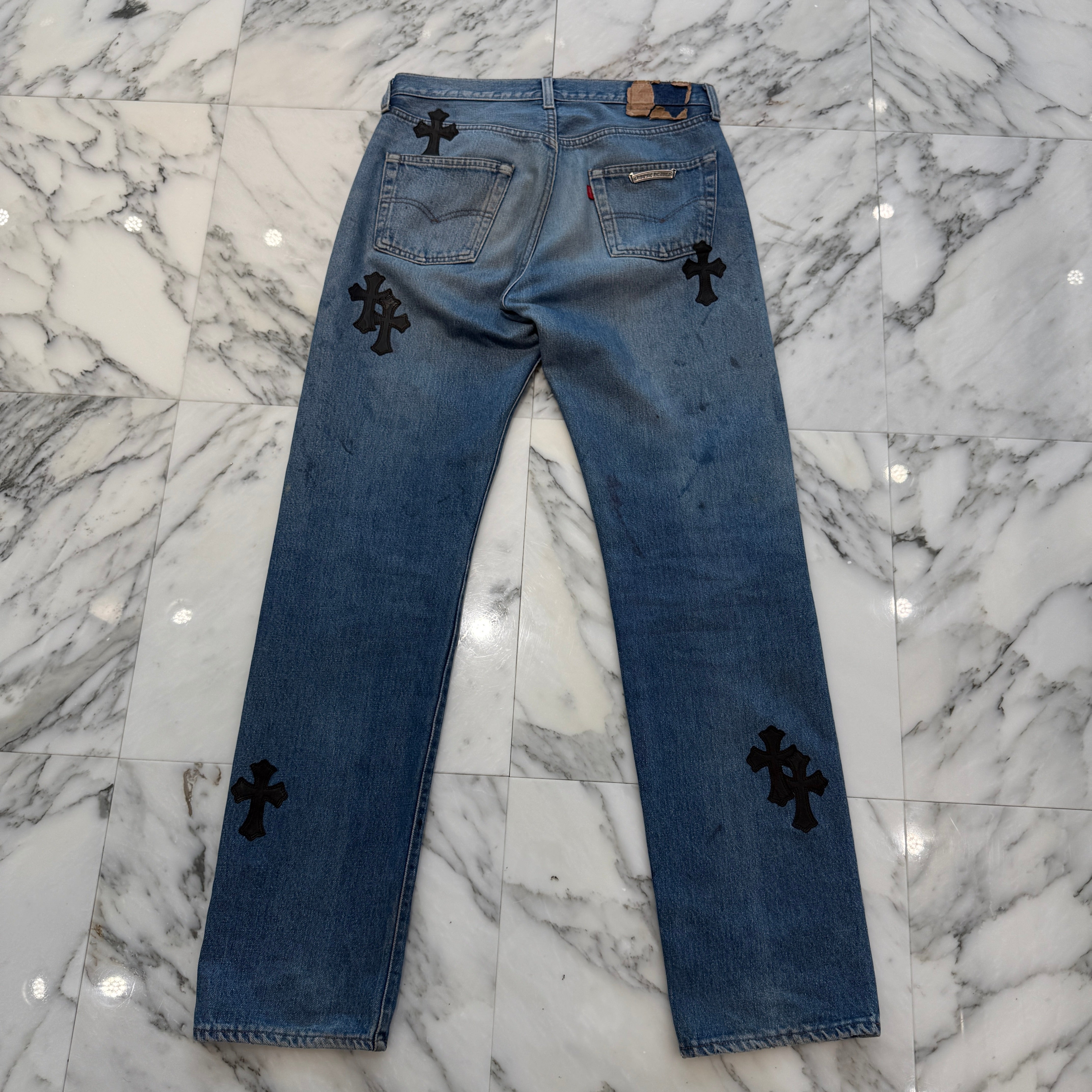 CHROME HEARTS × Levi's 501 VNTG Cross Leather Patch Jeans Size 29