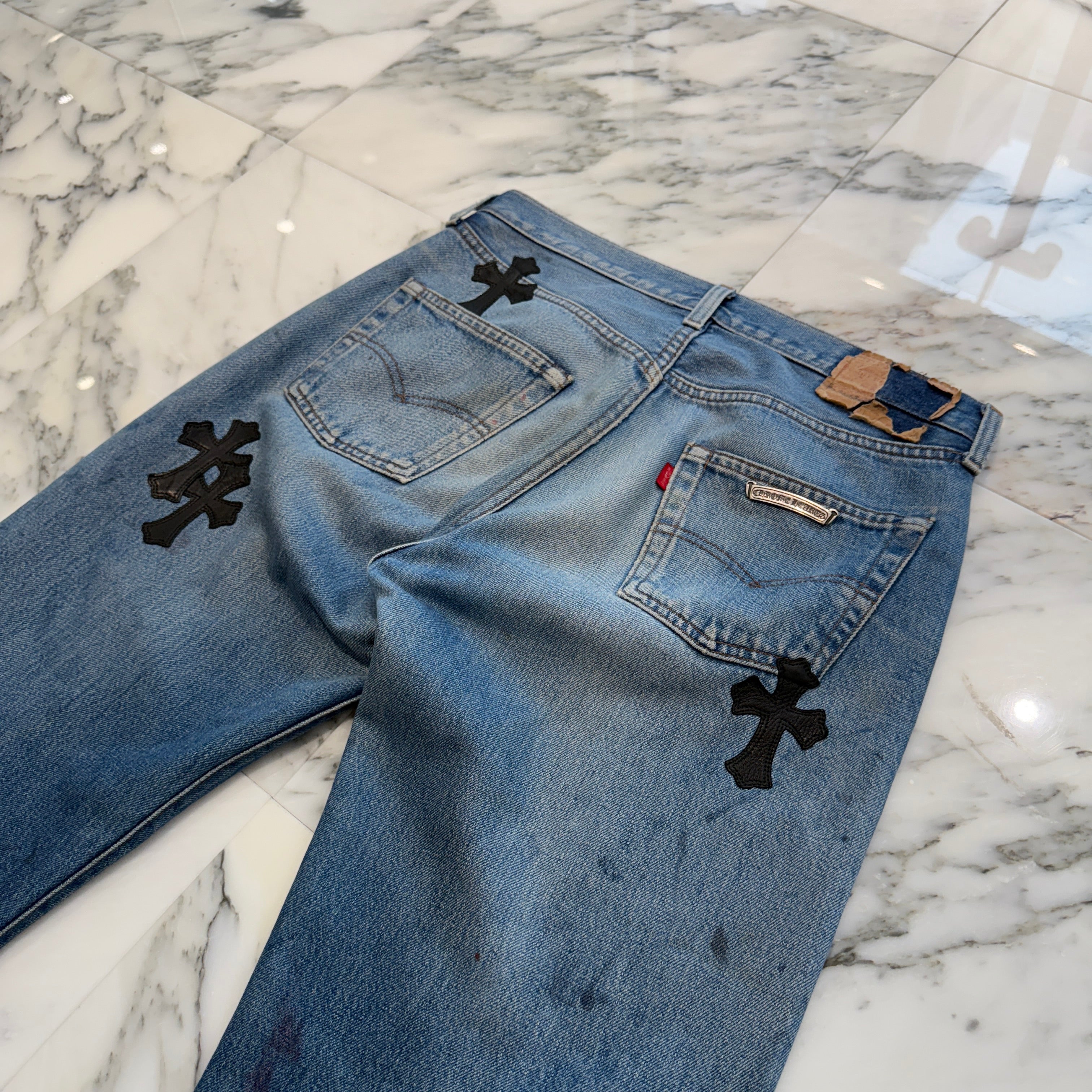 CHROME HEARTS × Levi's 501 VNTG Cross Leather Patch Jeans Size 29