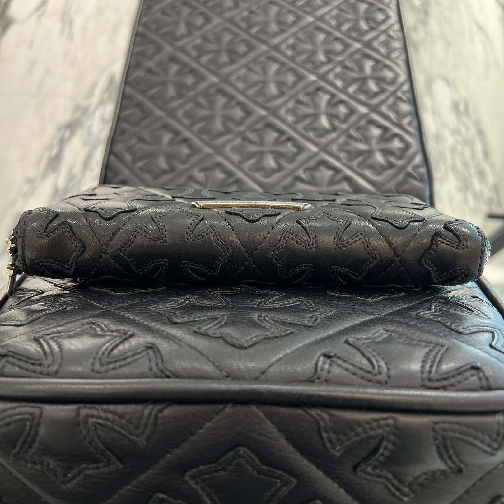 CHROME HEARTS Cemetery Cross Leather Patch Quilting Leather Wallet クロムハーツ セメタリークロス レザーパッチ キルティングレザー ウォレット