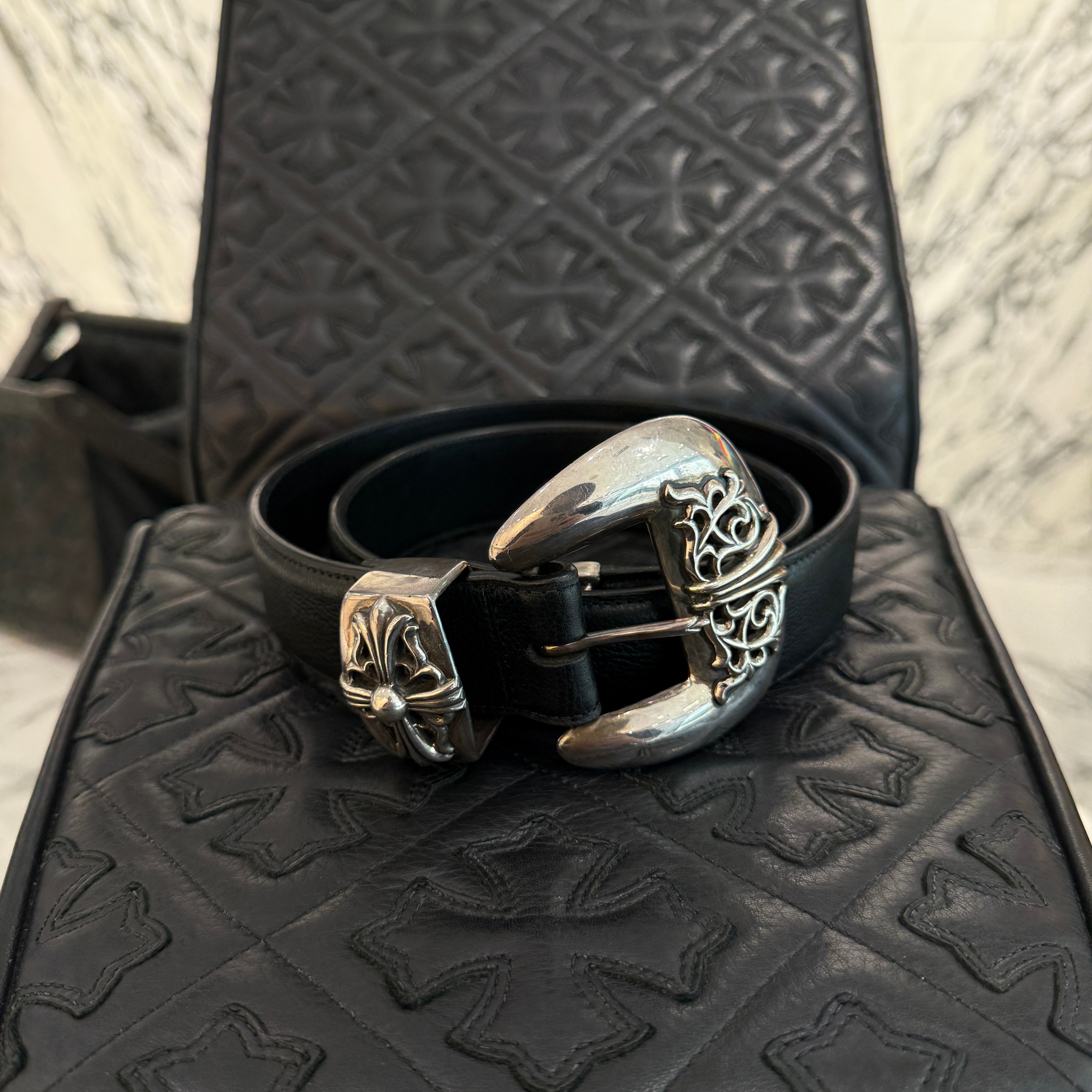 CHROME HEARTS 3PC Classic Leather Belt Size 32 Inch クロムハーツ 3PC クラシック レザーベルト サイズ32インチ