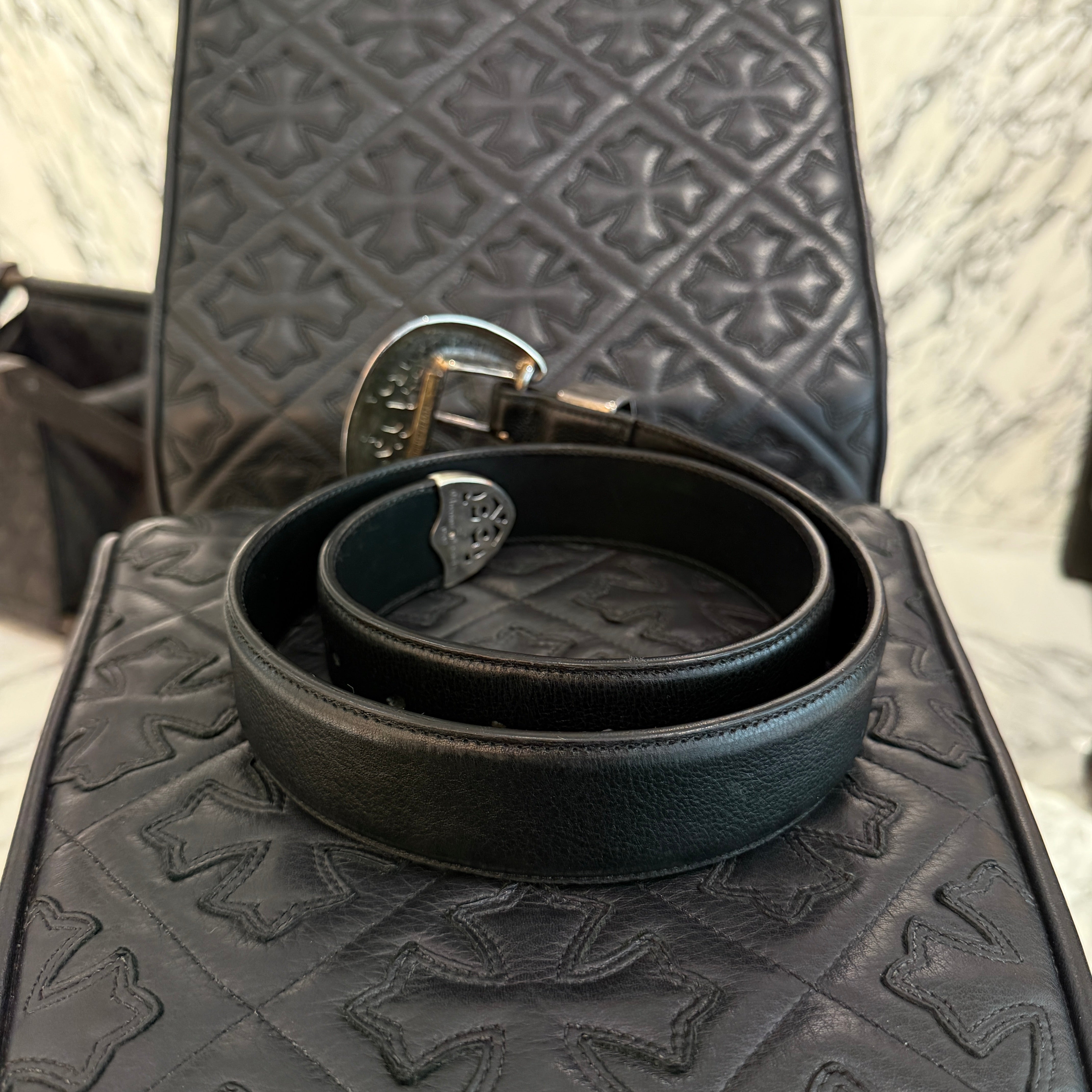 CHROME HEARTS 3PC Classic Leather Belt Size 32 Inch クロム