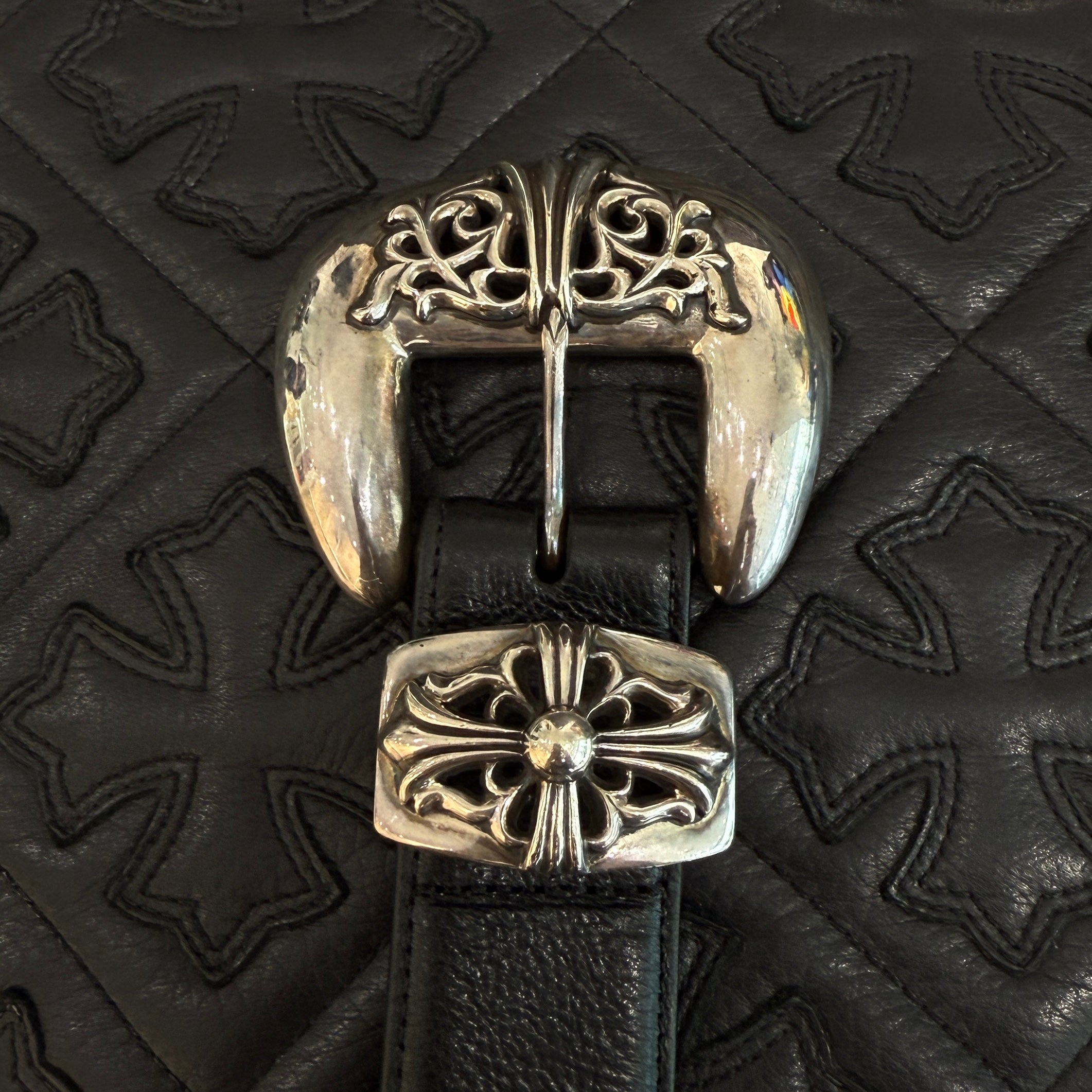 CHROME HEARTS 3PC Classic Leather Belt Size 32 Inch クロム