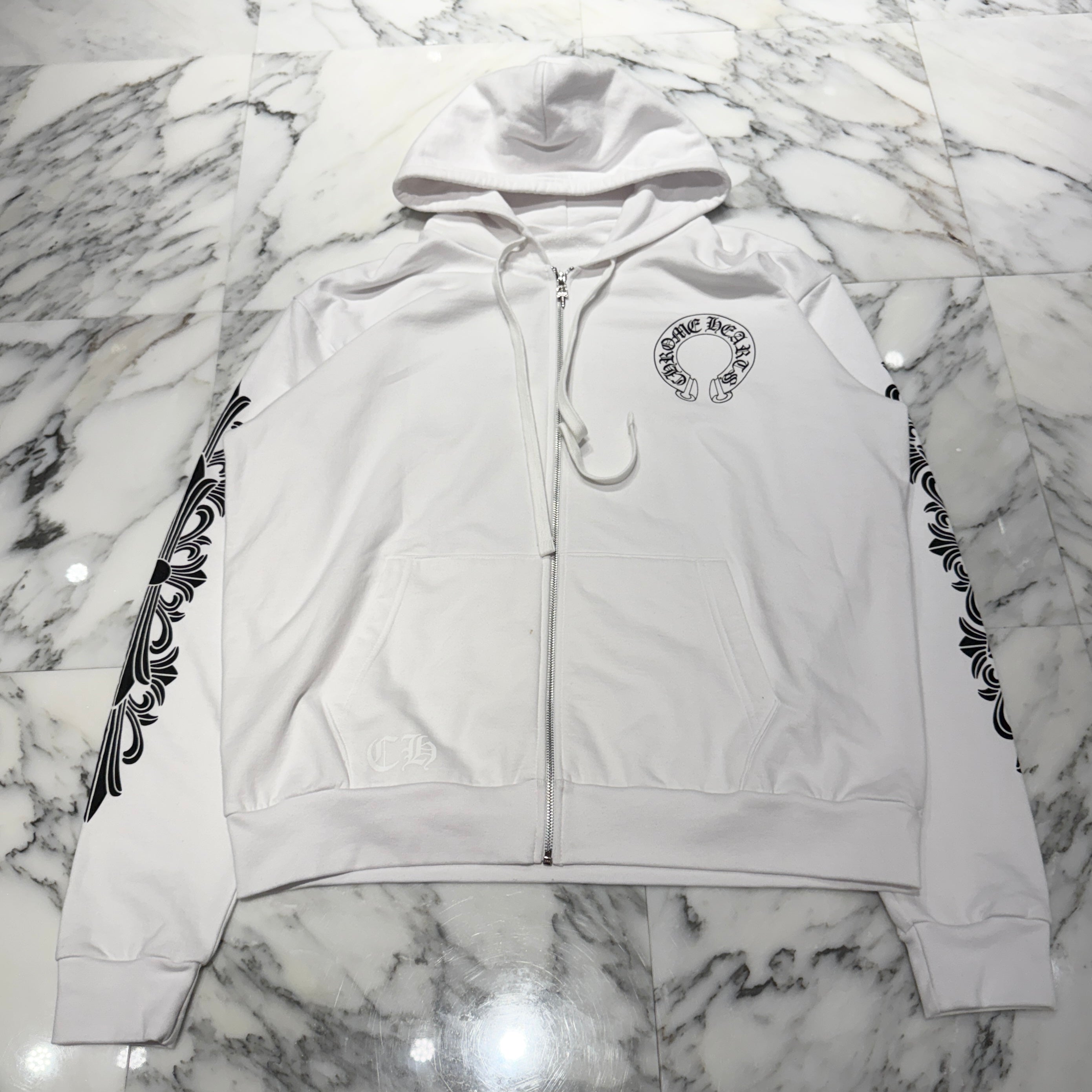 CHROME HEARTS Floral Cross Horseshoe Zip Up Hoodie Size L クロムハーツ フローラルクロス ホースシュー ジップアップフーディ サイズL