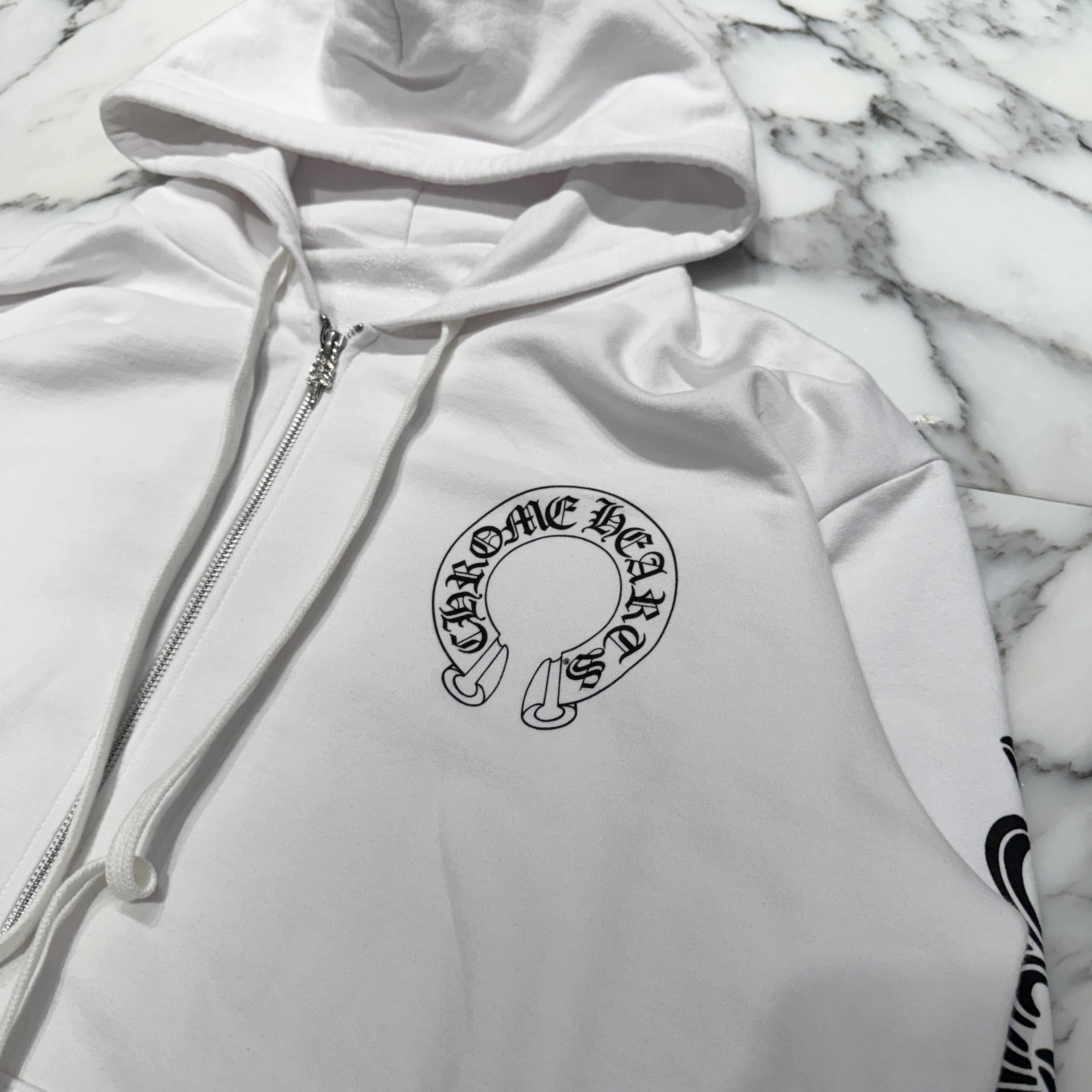 CHROME HEARTS Floral Cross Horseshoe Zip Up Hoodie Size L クロムハーツ フローラルクロス ホースシュー ジップアップフーディ サイズL