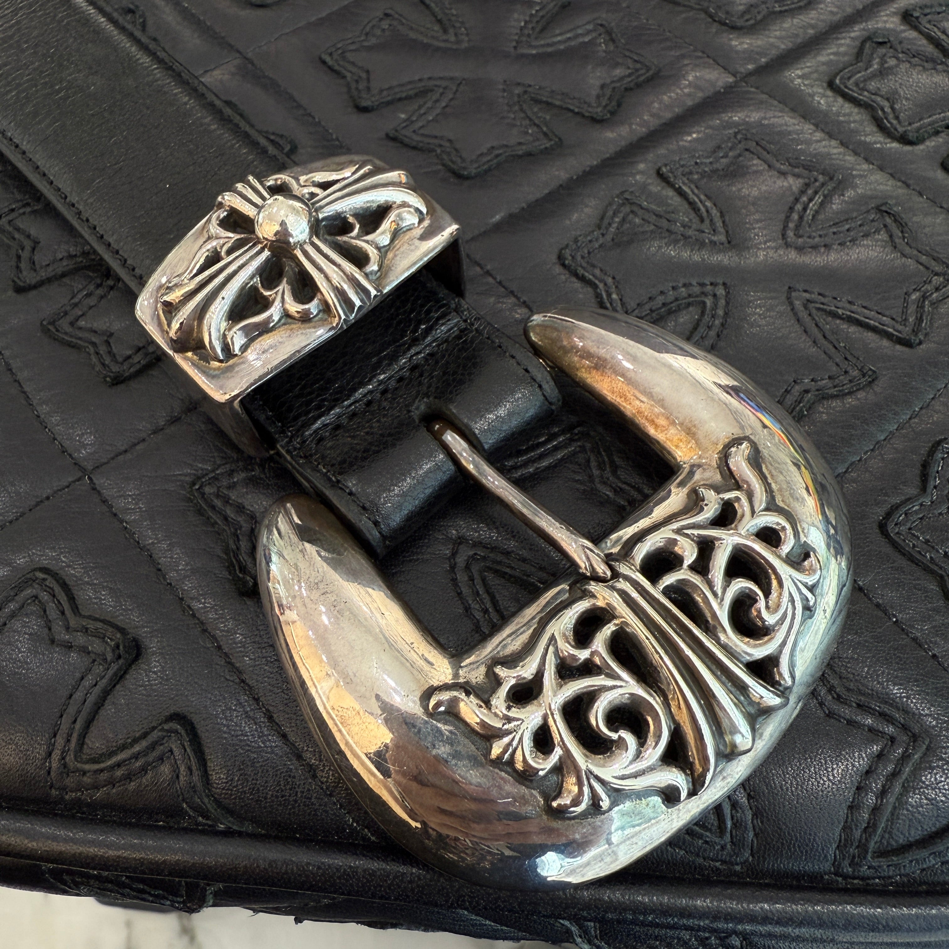 CHROME HEARTS 3PC Classic Leather Belt Size 32 Inch クロムハーツ 3PC クラシック レザーベルト サイズ32インチ