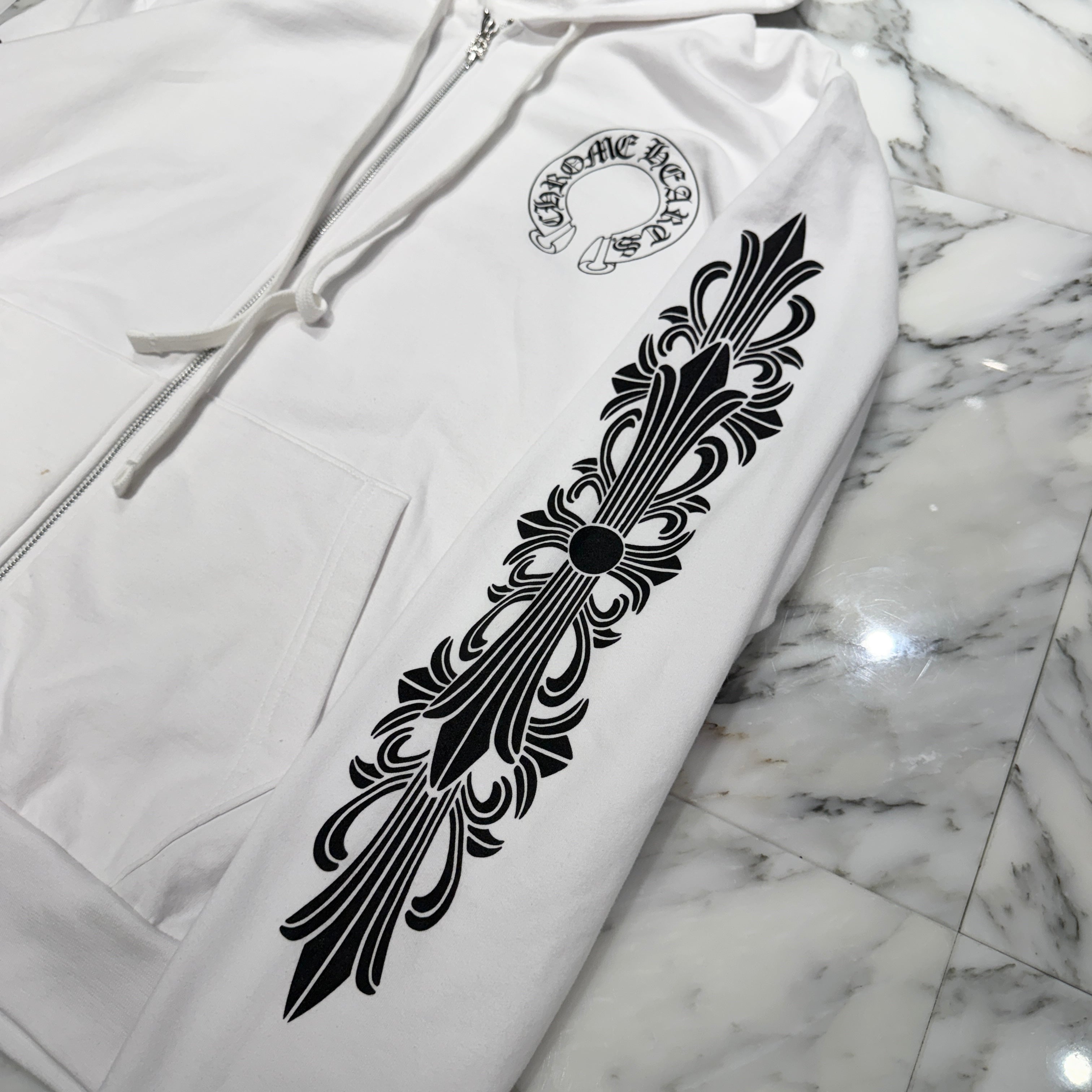 CHROME HEARTS Floral Cross Horseshoe Zip Up Hoodie Size L クロムハーツ フローラルクロス ホースシュー ジップアップフーディ サイズL