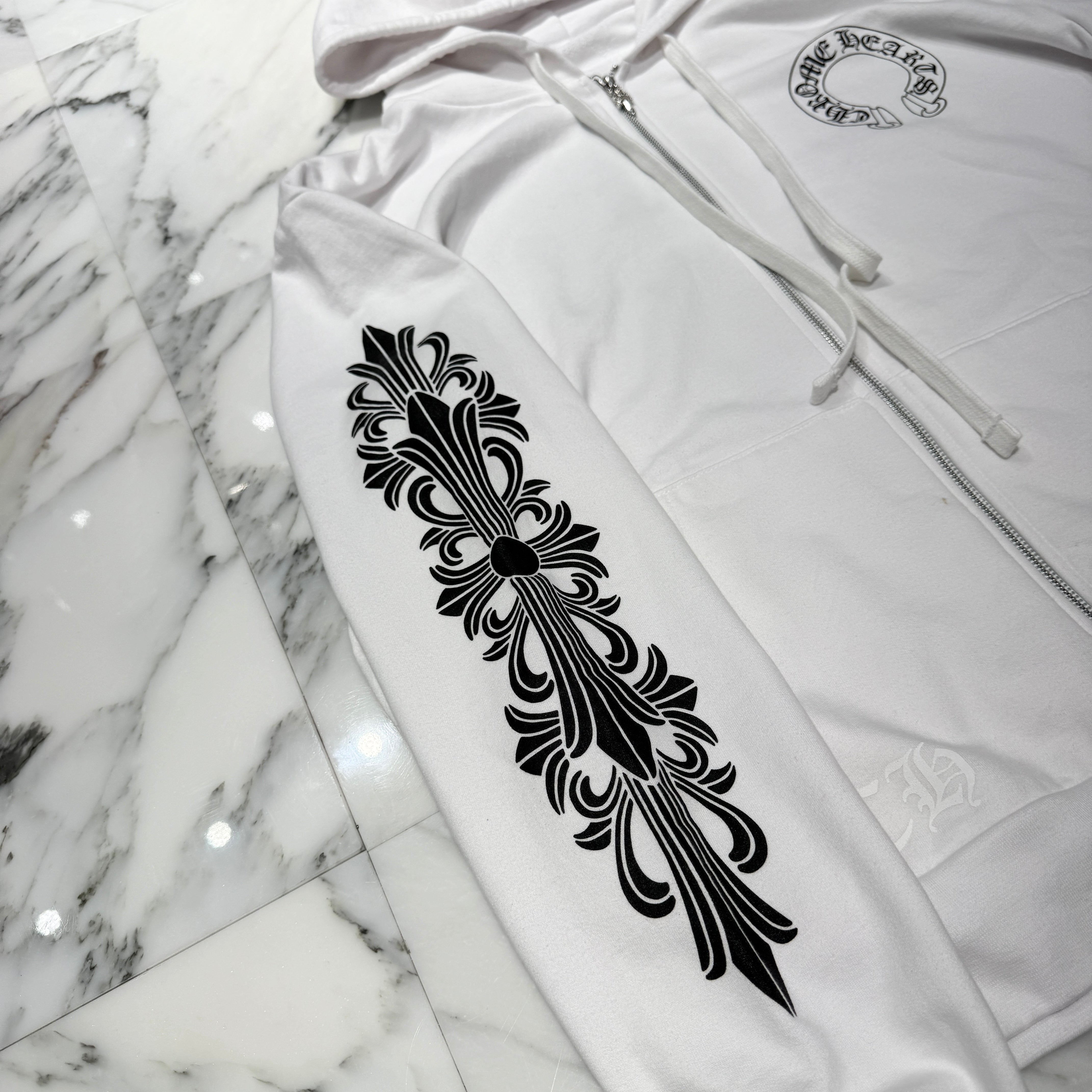 CHROME HEARTS Floral Cross Horseshoe Zip Up Hoodie Size L クロムハーツ フローラルクロス ホースシュー ジップアップフーディ サイズL