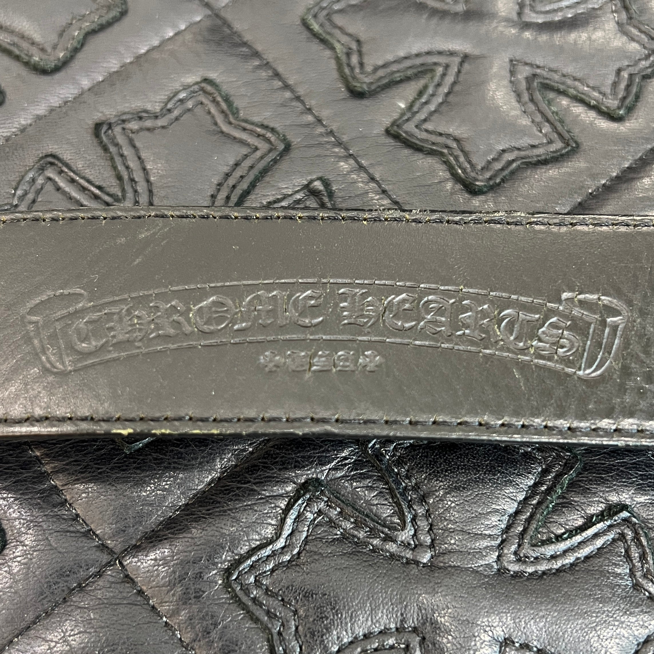 CHROME HEARTS Classic Oval Cross Belt Buckle Scroll Label Rivets Leather Belt Size 32 クロムハーツ クラシックオーバルクロス ベルトバックル スクロールラベル リベッツ レザー ベルト 5穴 サイズ32