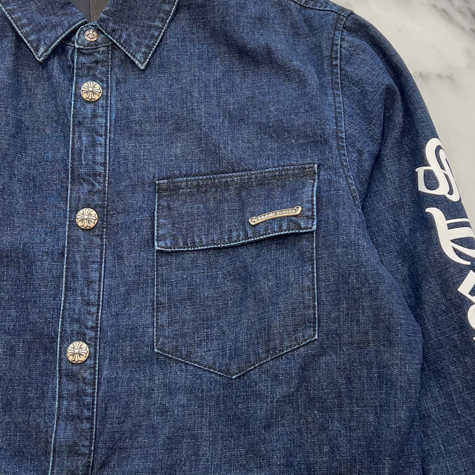 CHROME HEARTS WORK'N SHIRT GARAGE WASH DENIM JACKET Size M クロム