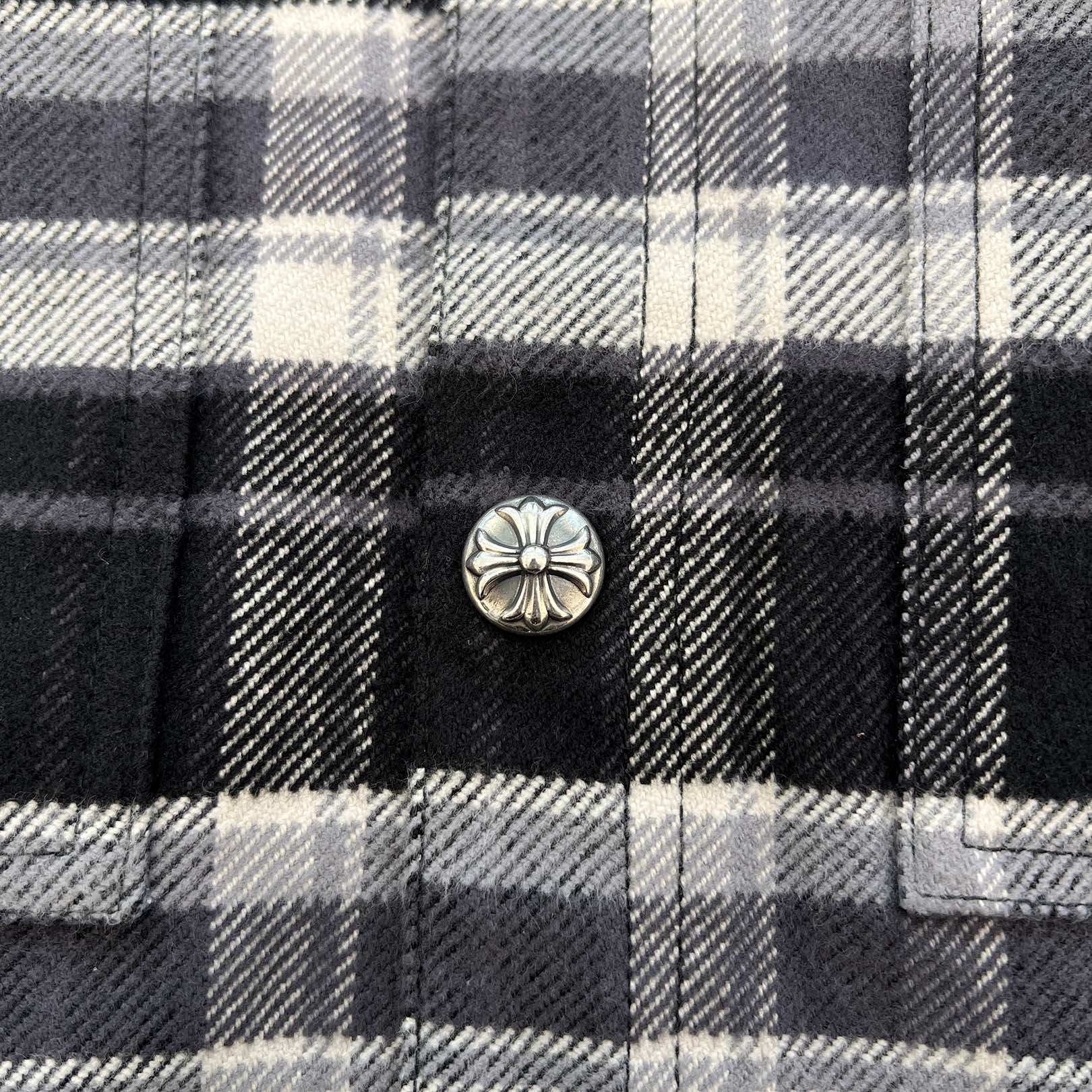 CHROME HEARTS Y NOT Cross Ball Button Check Shirt Jacket Size XL クロムハーツ ワイノット クロスボールボタン チェック シャツ ジャケット サイズXL
