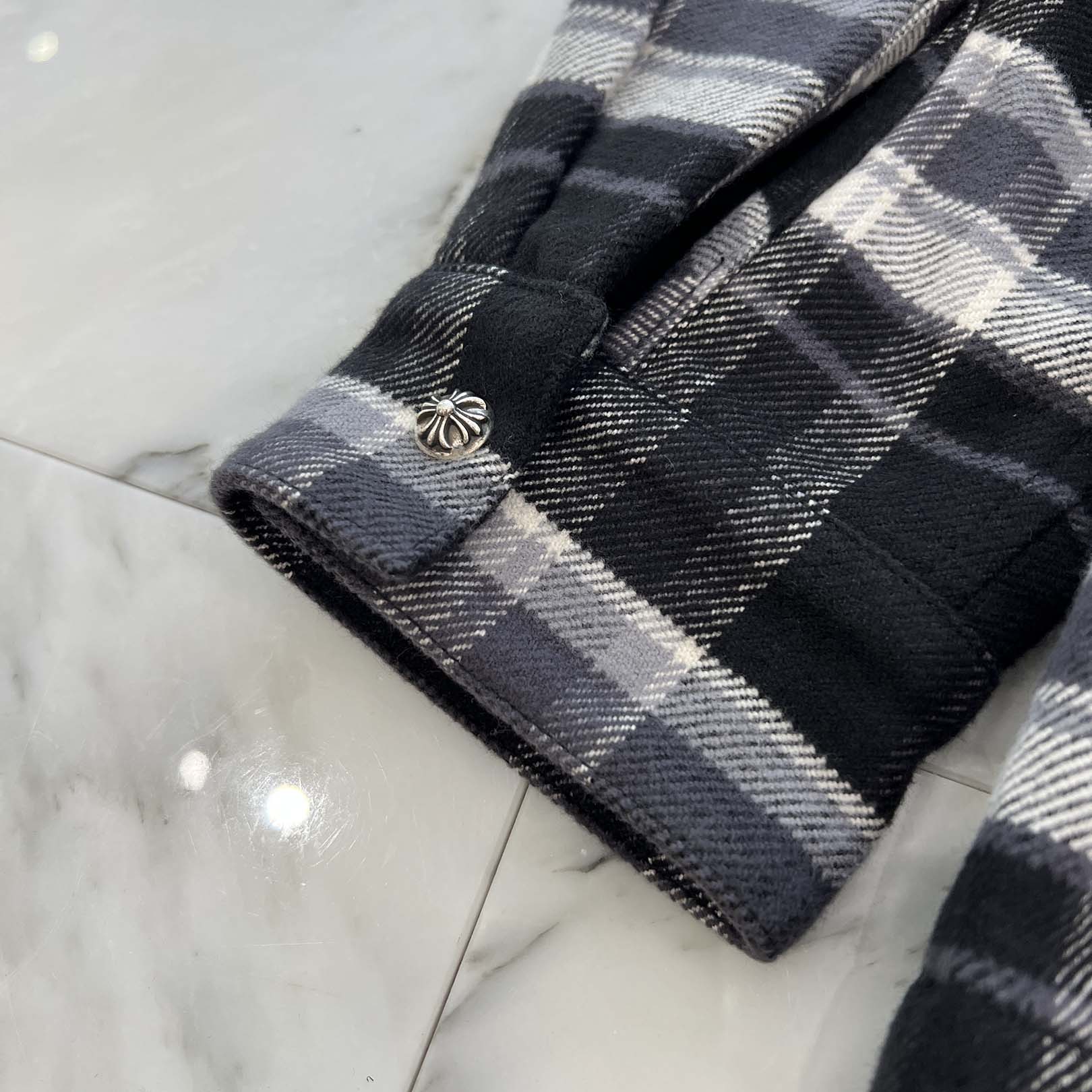 CHROME HEARTS Y NOT Cross Ball Button Check Shirt Jacket Size M