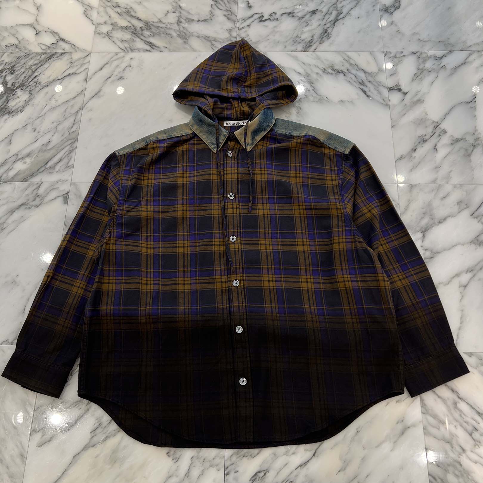 Acne Studios 2024AW Denim Docking Check Long Sleeve Shirt FN-MN-SHIR000804 Size 46 アクネストゥディオズ デニムドッキングチェック長袖シャツ サイズ46