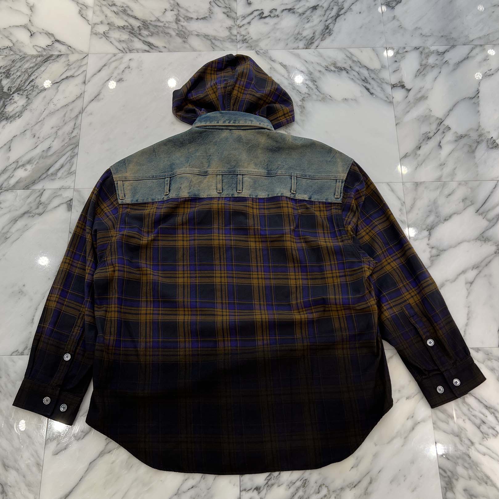 Acne Studios 2024AW Denim Docking Check Long Sleeve Shirt FN-MN-SHIR000804 Size 46 アクネストゥディオズ デニムドッキングチェック長袖シャツ サイズ46