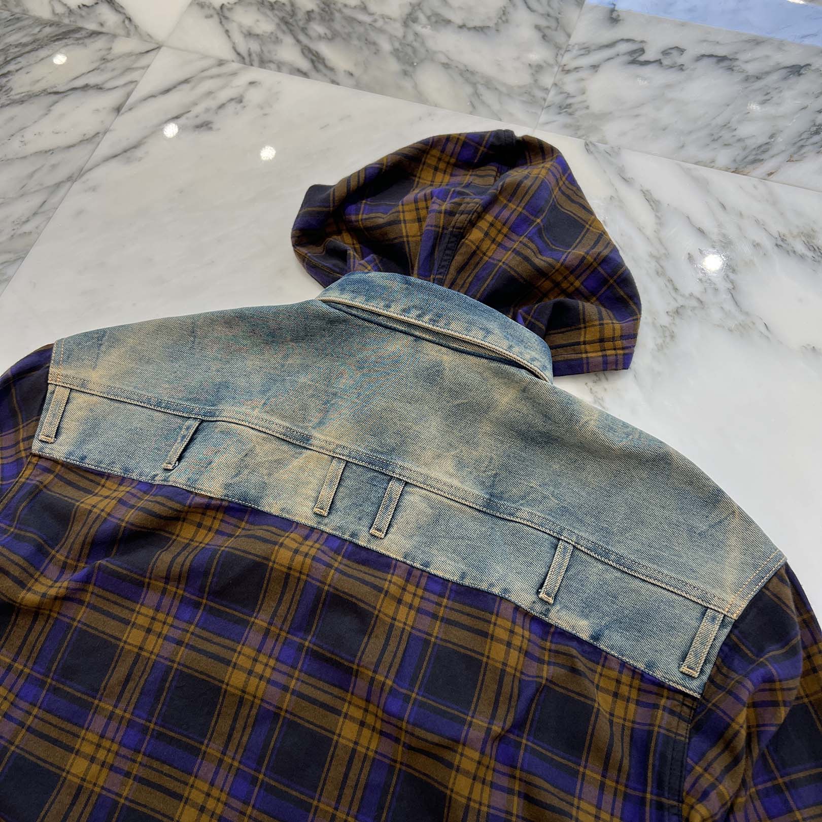 Acne Studios 2024AW Denim Docking Check Long Sleeve Shirt FN-MN-SHIR000804 Size 46 アクネストゥディオズ デニムドッキングチェック長袖シャツ サイズ46