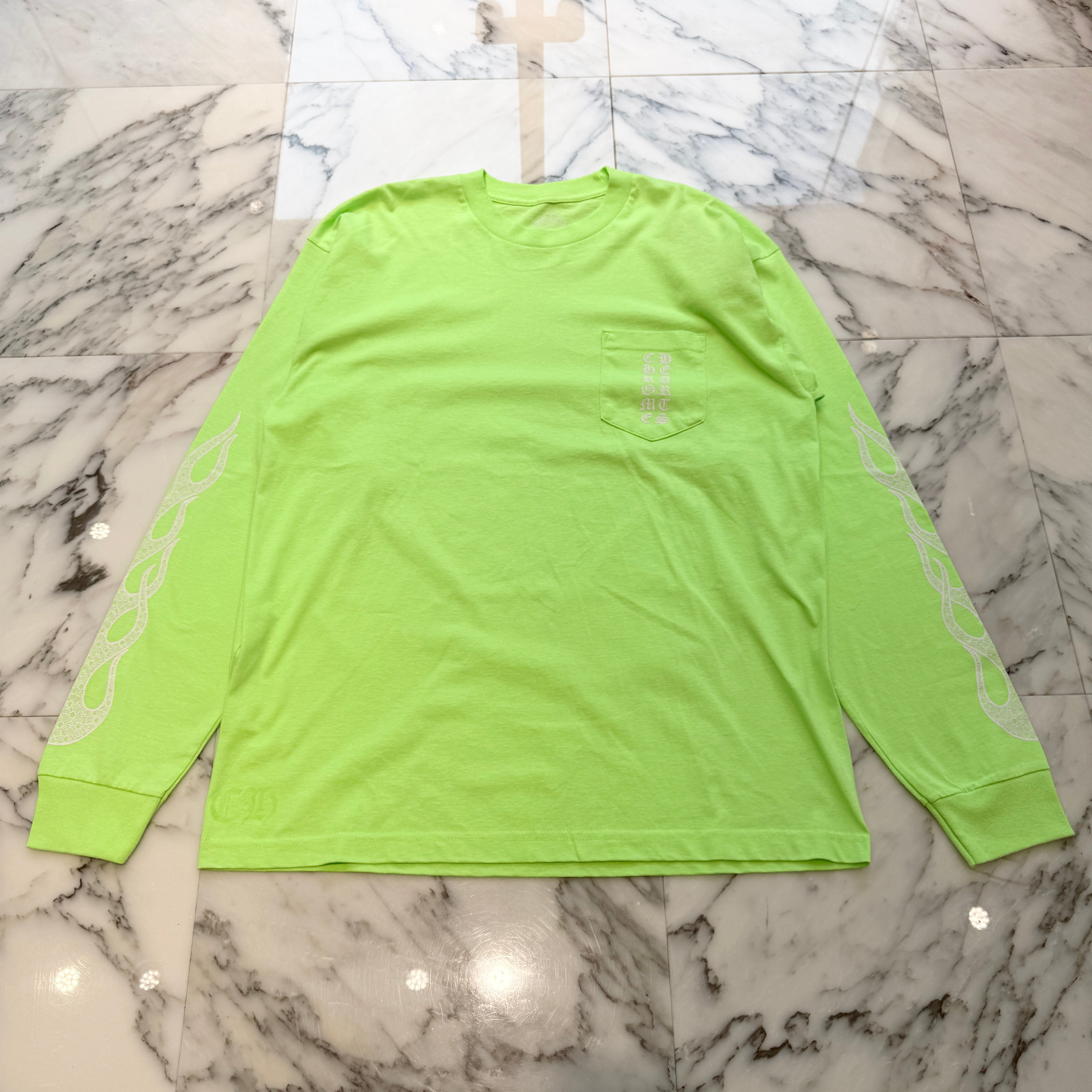 CHROME HEARTS Vertical Logo Flame Plus Pocket Long Sleeve Tee Size XL クロムハーツ ヴァーティカルロゴ フレームプラスポケットロングスリーブ Tシャツ サイズXL