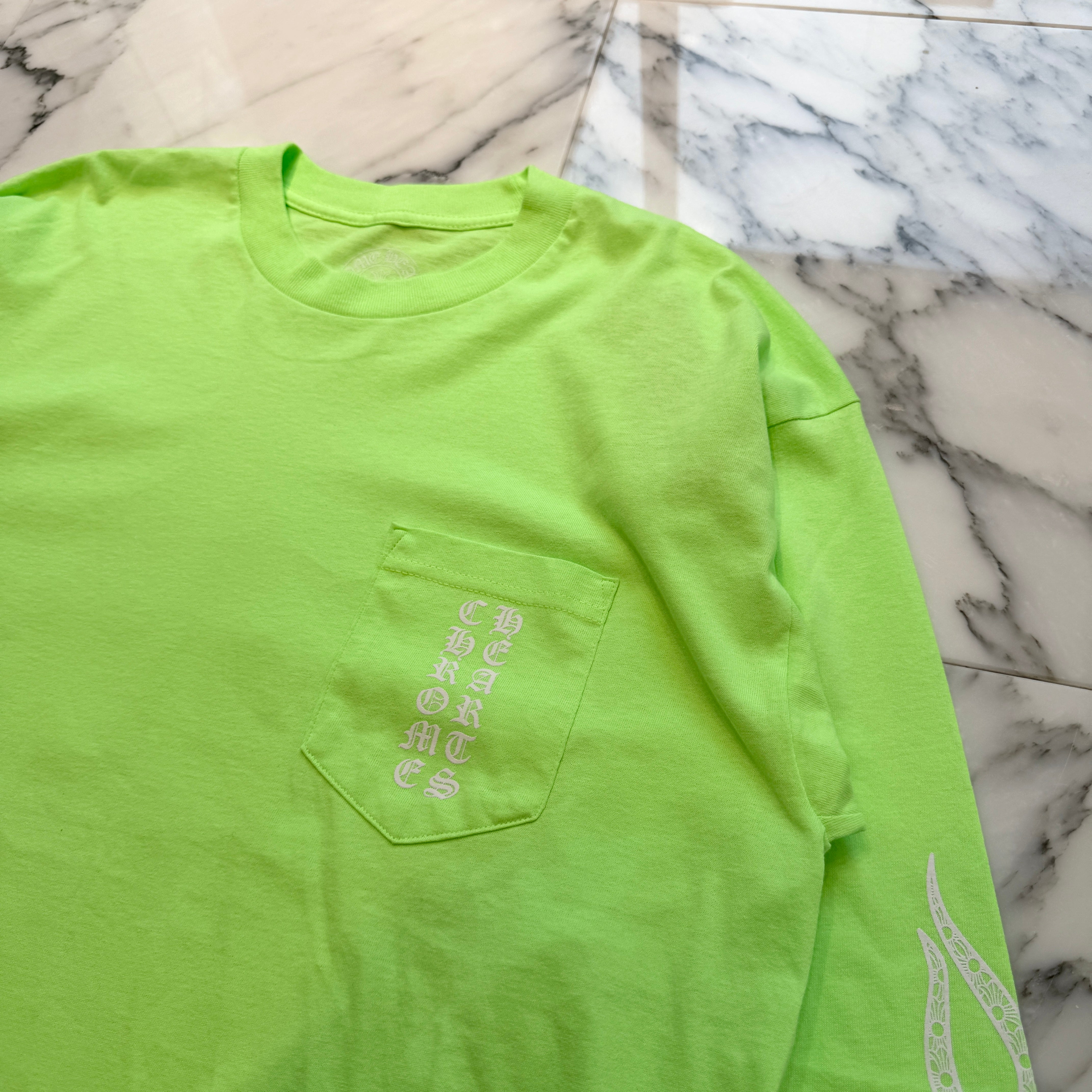 CHROME HEARTS Vertical Logo Flame Plus Pocket Long Sleeve Tee Size XL クロムハーツ ヴァーティカルロゴ フレームプラスポケットロングスリーブ Tシャツ サイズXL