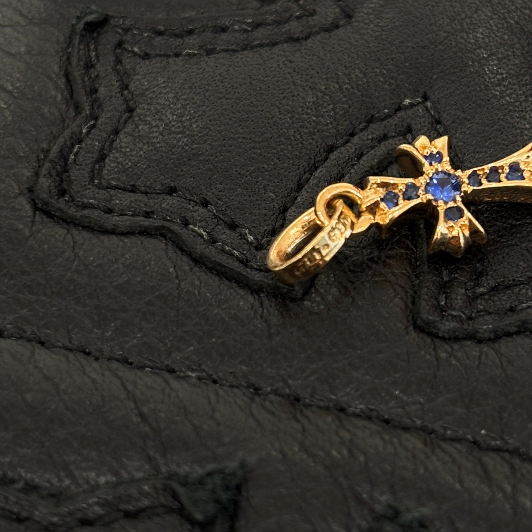 CHROME HEARTS 22K Baby Fat Cross Pave Blue Sapphire Pendant Top クロムハーツ 22K ベイビーファット クロス パヴェ ブルーサファイヤ ペンダントトップ