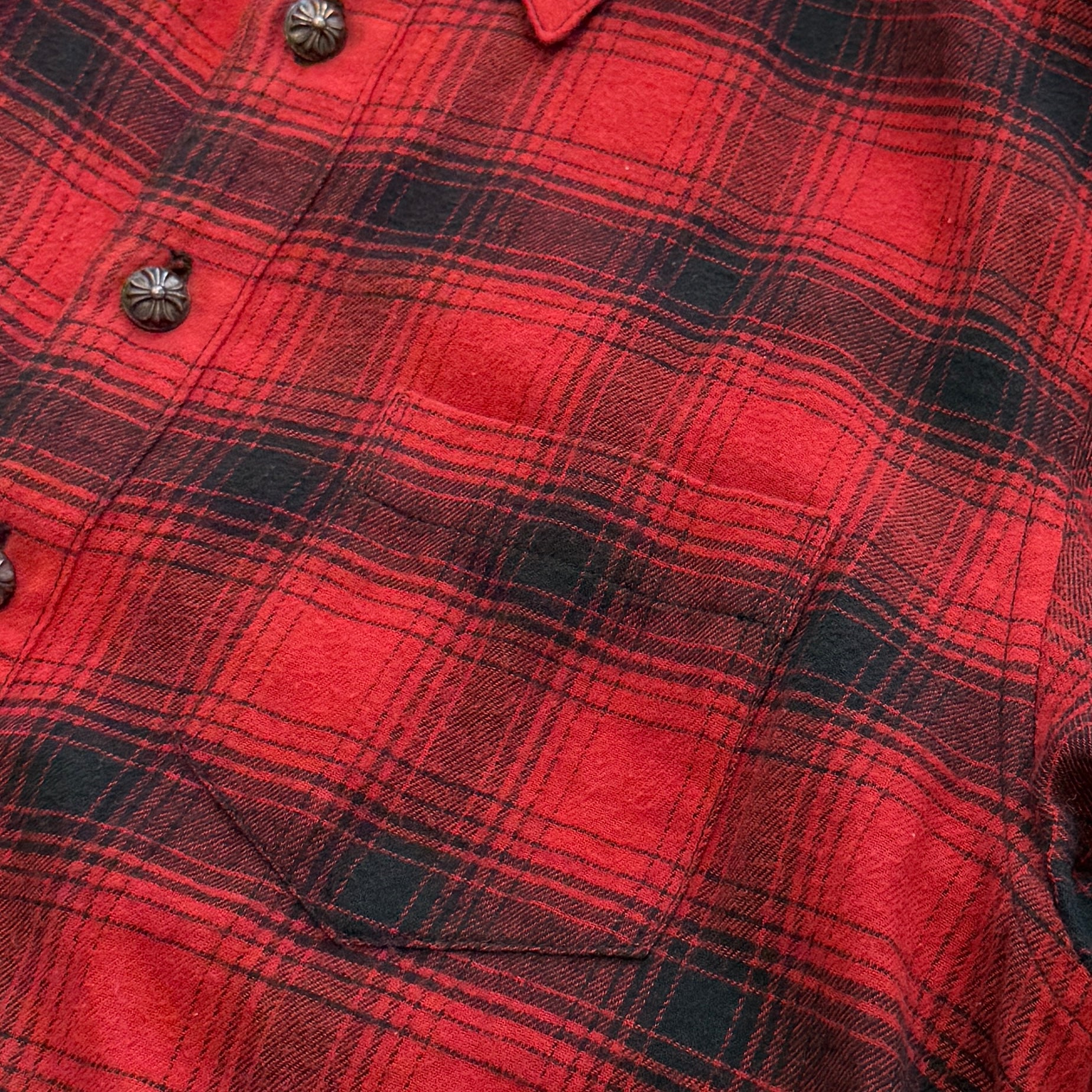 CHROME HEARTS Y NOT CH Plus Leather Patch Flannel Check Shirt Size S クロムハーツ ワイノット CHプラス レザーパッチ フランネル チェックシャツ サイズS
