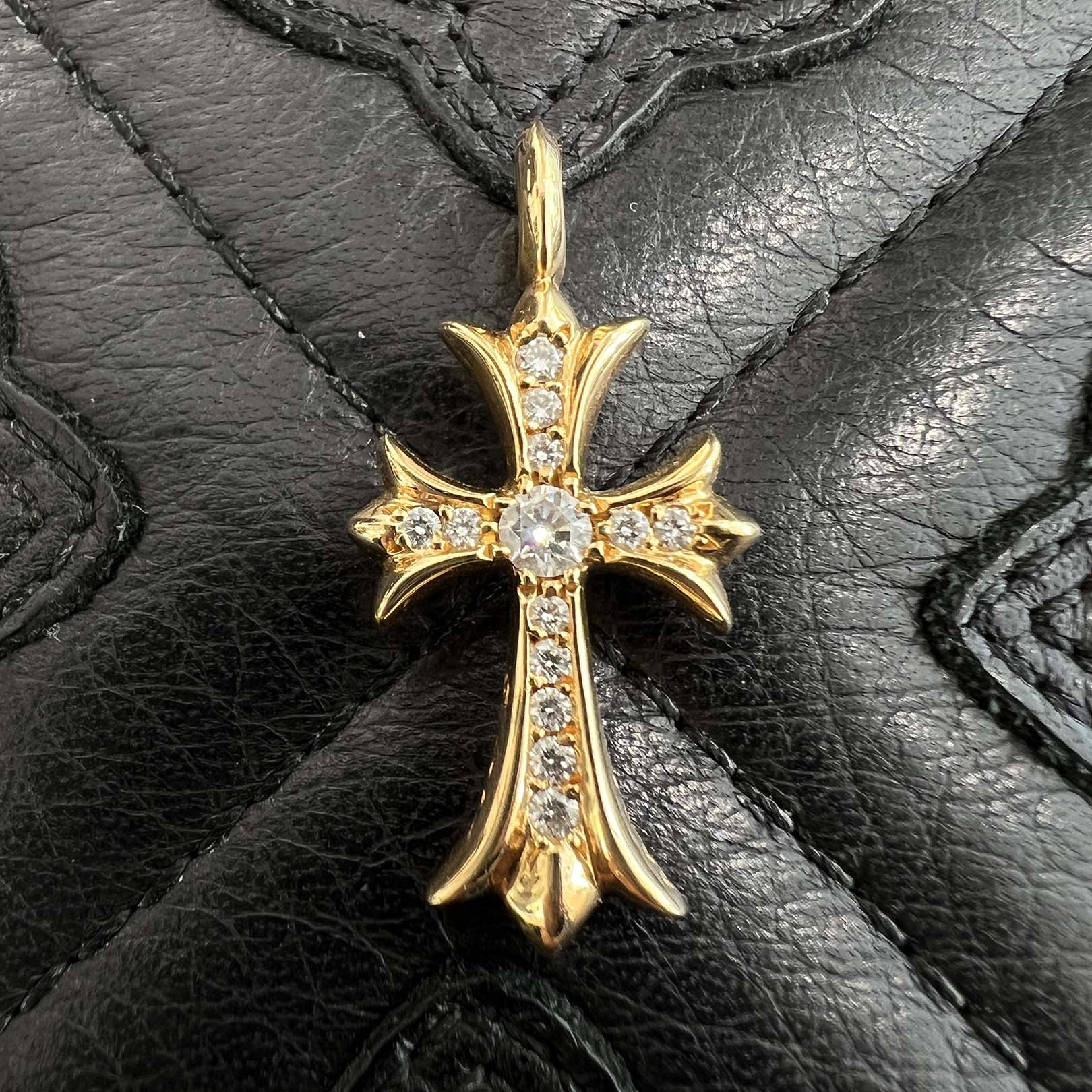 CHROME HEARTS 22K Tiny Fat Cross Pave Diamond Pendant Top クロムハーツ 22K タイニーファットクロス パヴェダイヤモンド ペンダントトップ