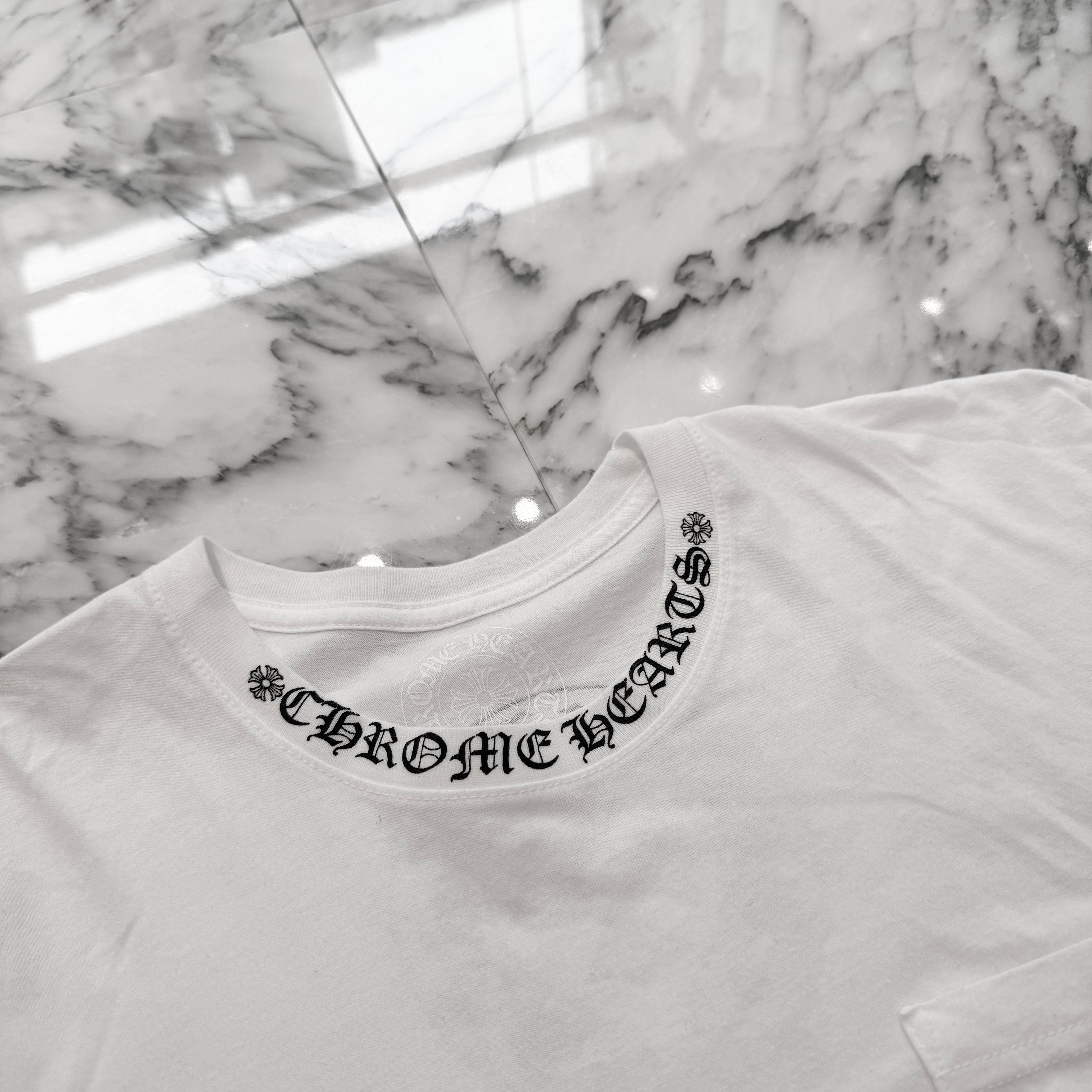 CHROME HEARTS Neck Logo Back Horseshoe Tee Size L クロムハーツ ネックロゴバックホースシューTシャツ サイズＬ