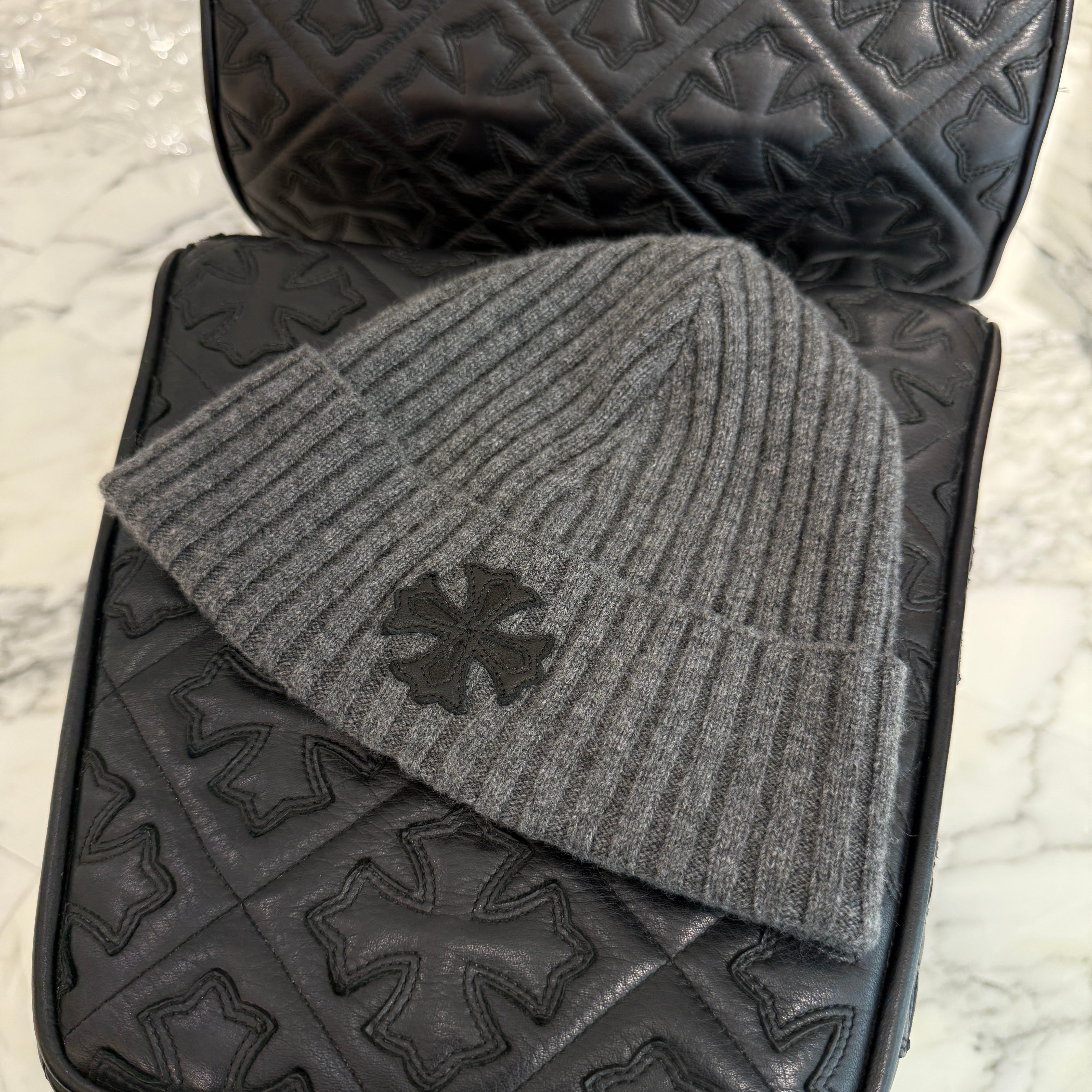 CHROME HEARTS Cashmere 1 Cross Leather Patch Beanie Size ONE SIZE（22cm） クロムハーツ カシミヤ 1 クロス レザーパッチ ビーニー サイズONE SIZE（22cm）