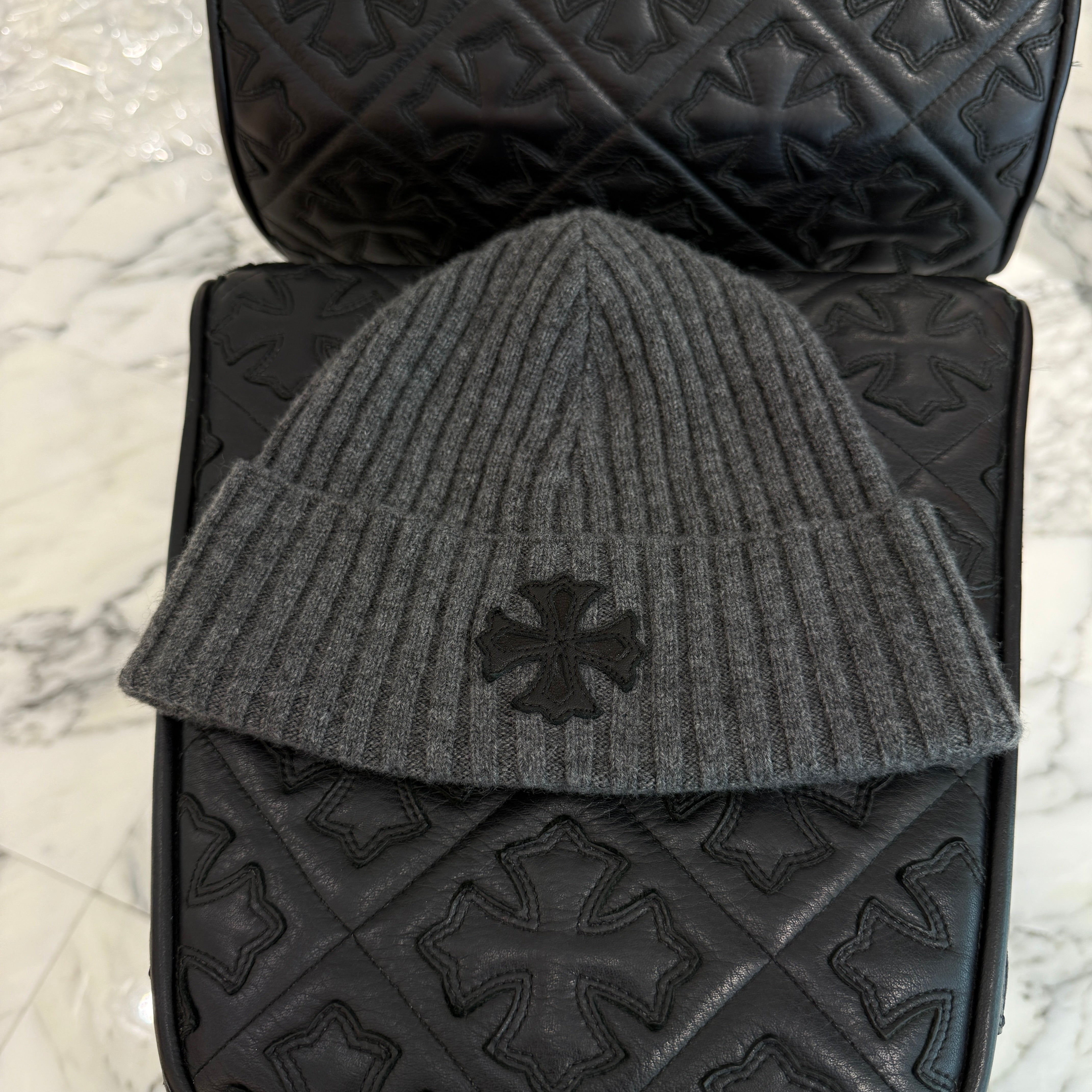 CHROME HEARTS Cashmere 1 Cross Leather Patch Beanie Size ONE SIZE（22cm） クロムハーツ カシミヤ 1 クロス レザーパッチ ビーニー サイズONE SIZE（22cm）