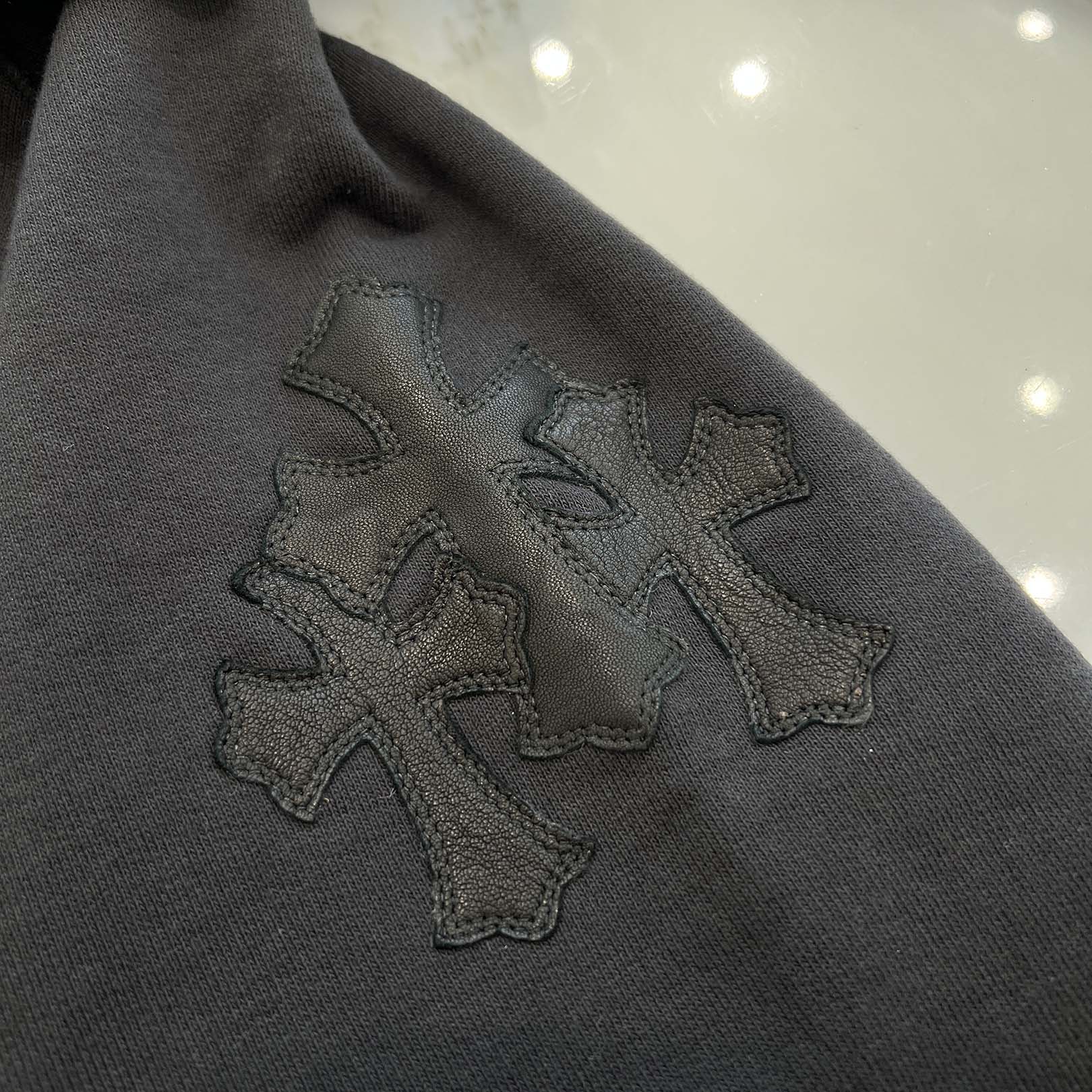 CHROME HEARTS Y NOT Cemetery Cross Leather Patch Pullover Hoodie Size M クロムハーツ ワイノット セメタリークロス レザーパッチ プルオーバーフーディー サイズM