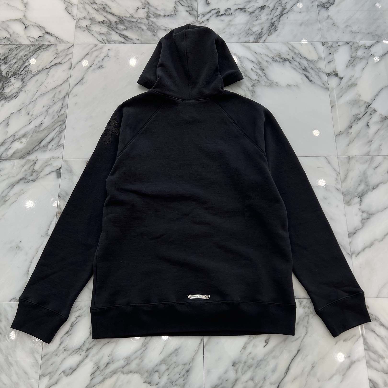 CHROME HEARTS Y NOT Cemetery Cross Leather Patch Pullover Hoodie Size M クロムハーツ ワイノット セメタリークロス レザーパッチ プルオーバーフーディー サイズM