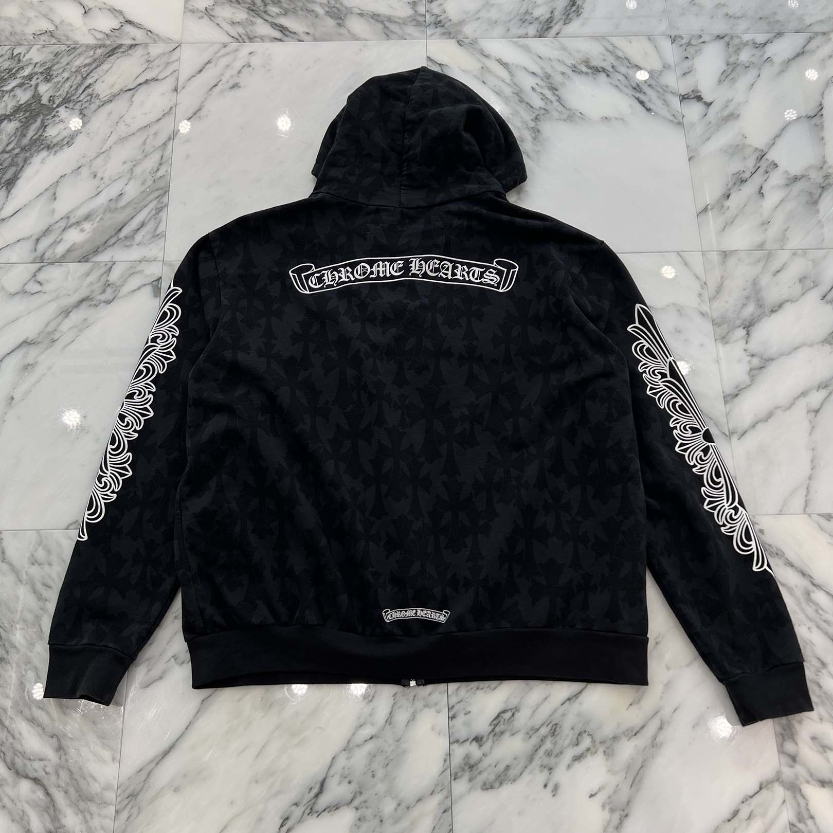 CHROME HEARTS 2024SS Graveyard Cemetery Cross Zip Up Hoodie Size L クロムハーツ グレイブヤード セメタリークロス ジップアップ フーディ 総柄 サイズL