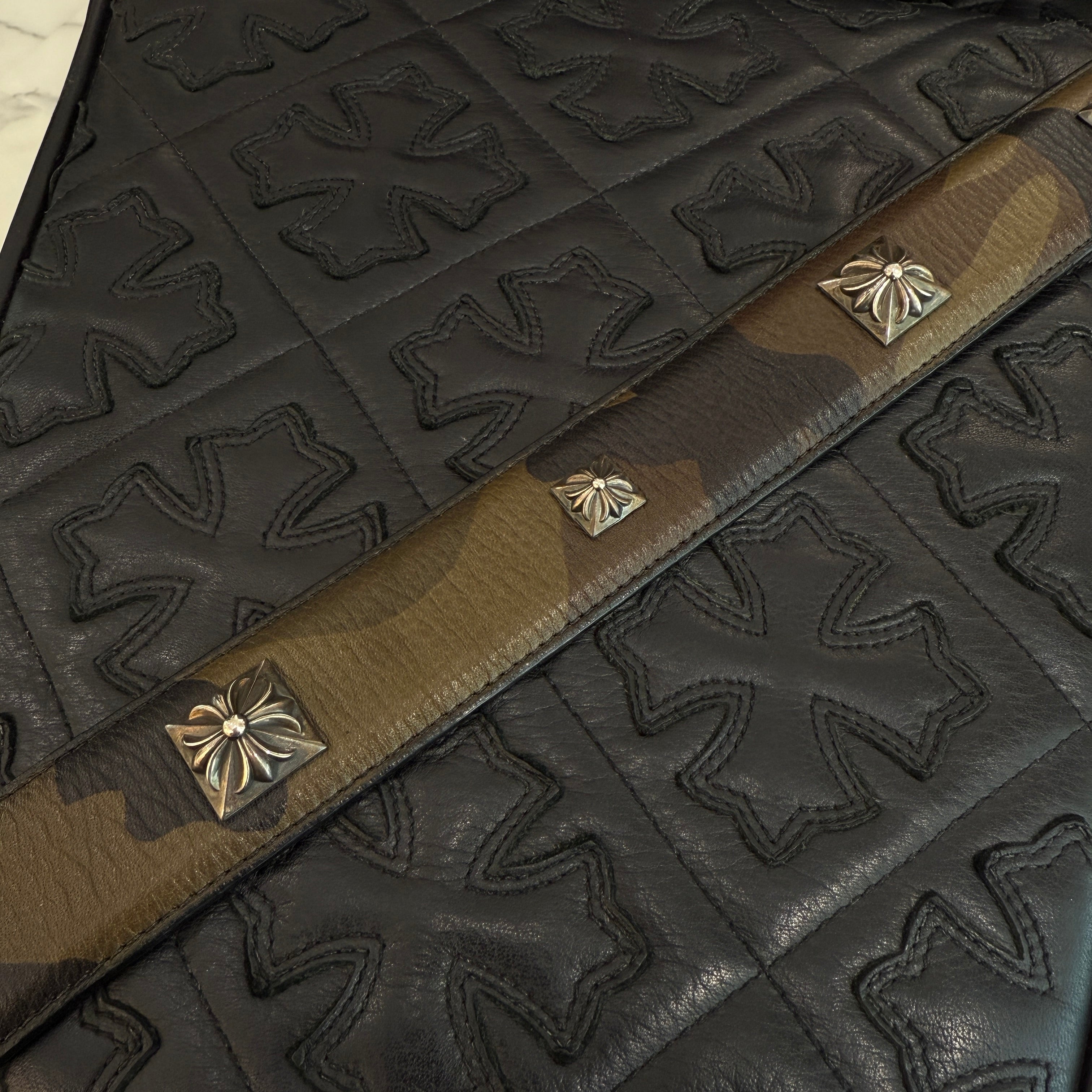 CHROME HEARTS PYRAMID PLS Camouflage Leather CH Buckle Belt Size 32 クロムハーツ ピラミッドプラス カモフラージュ レザー CHバックル ベルト サイズ32