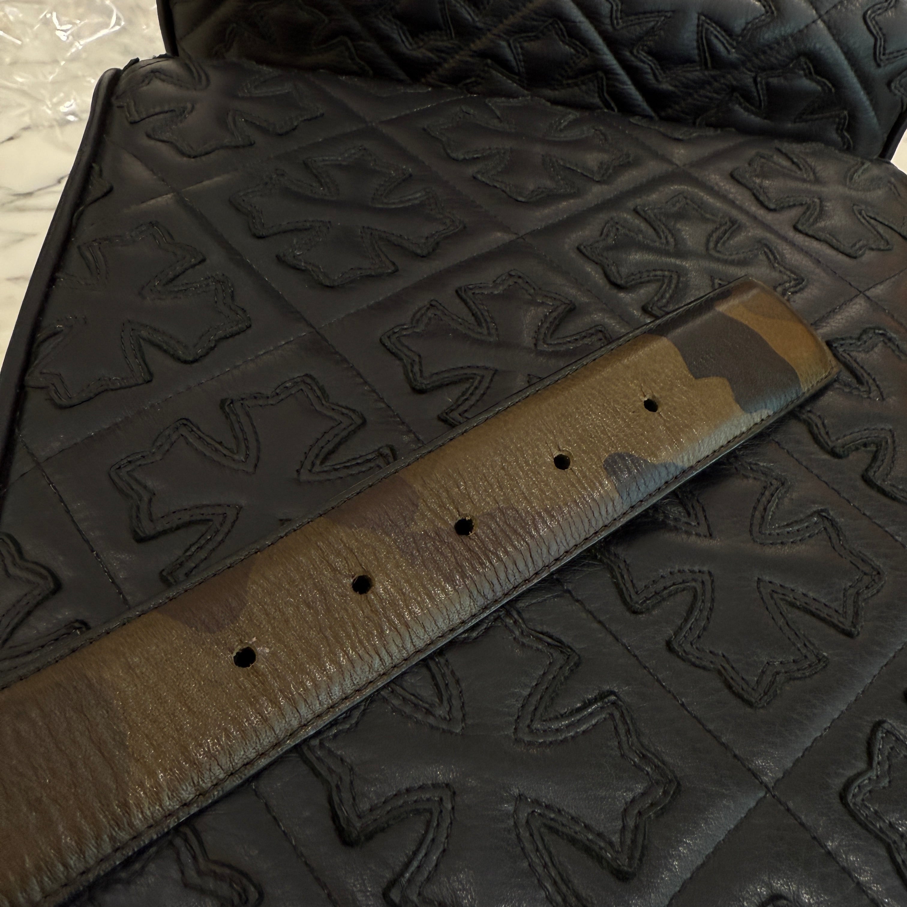 CHROME HEARTS PYRAMID PLS Camouflage Leather CH Buckle Belt Size 32 クロムハーツ ピラミッドプラス カモフラージュ レザー CHバックル ベルト サイズ32