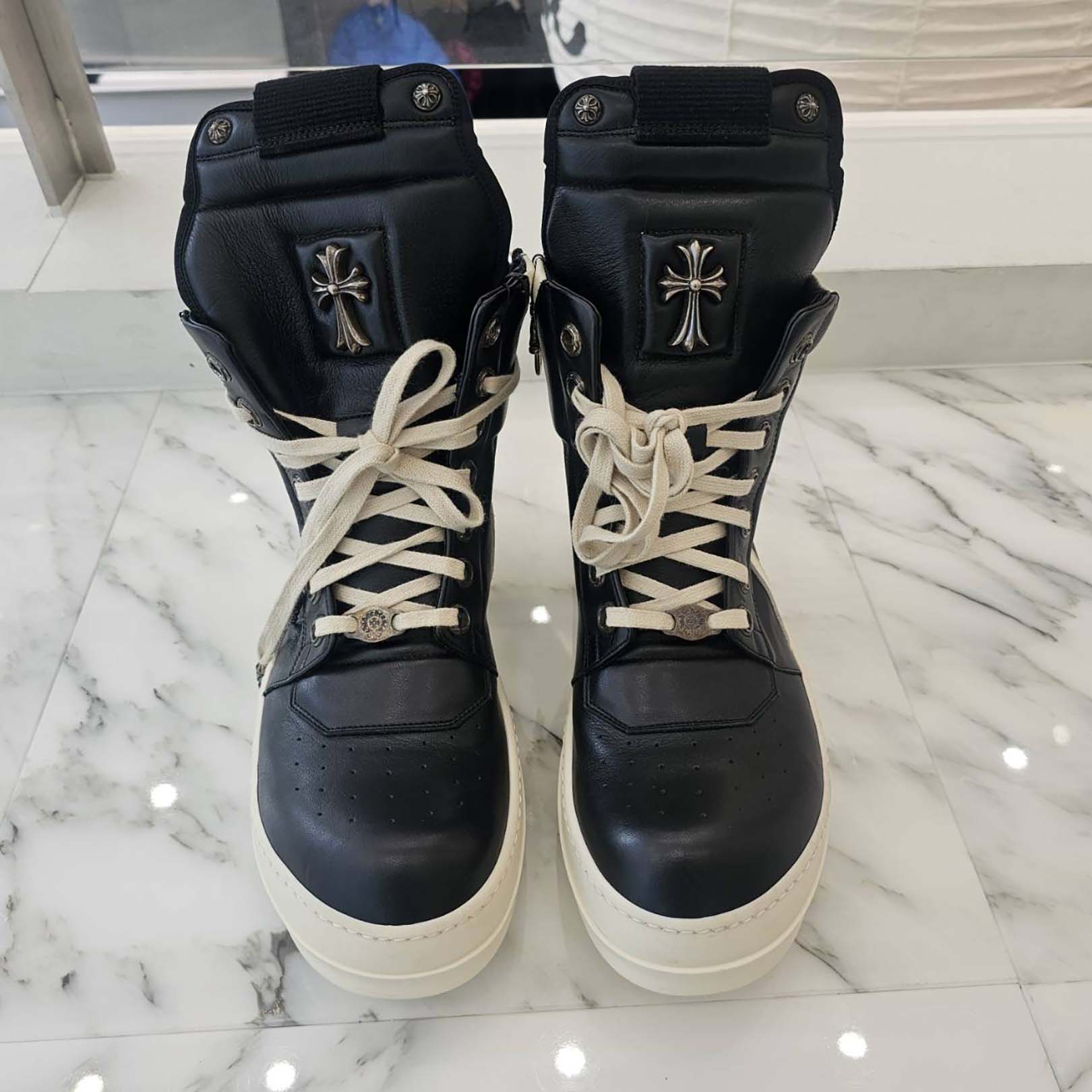CHROME HEARTS × Rick Owens Geobasket Leather Sneakers Size 41 1/2 クロムハーツ×リックオーエンス ジオバスケット レザースニーカー サイズ41 1/2
