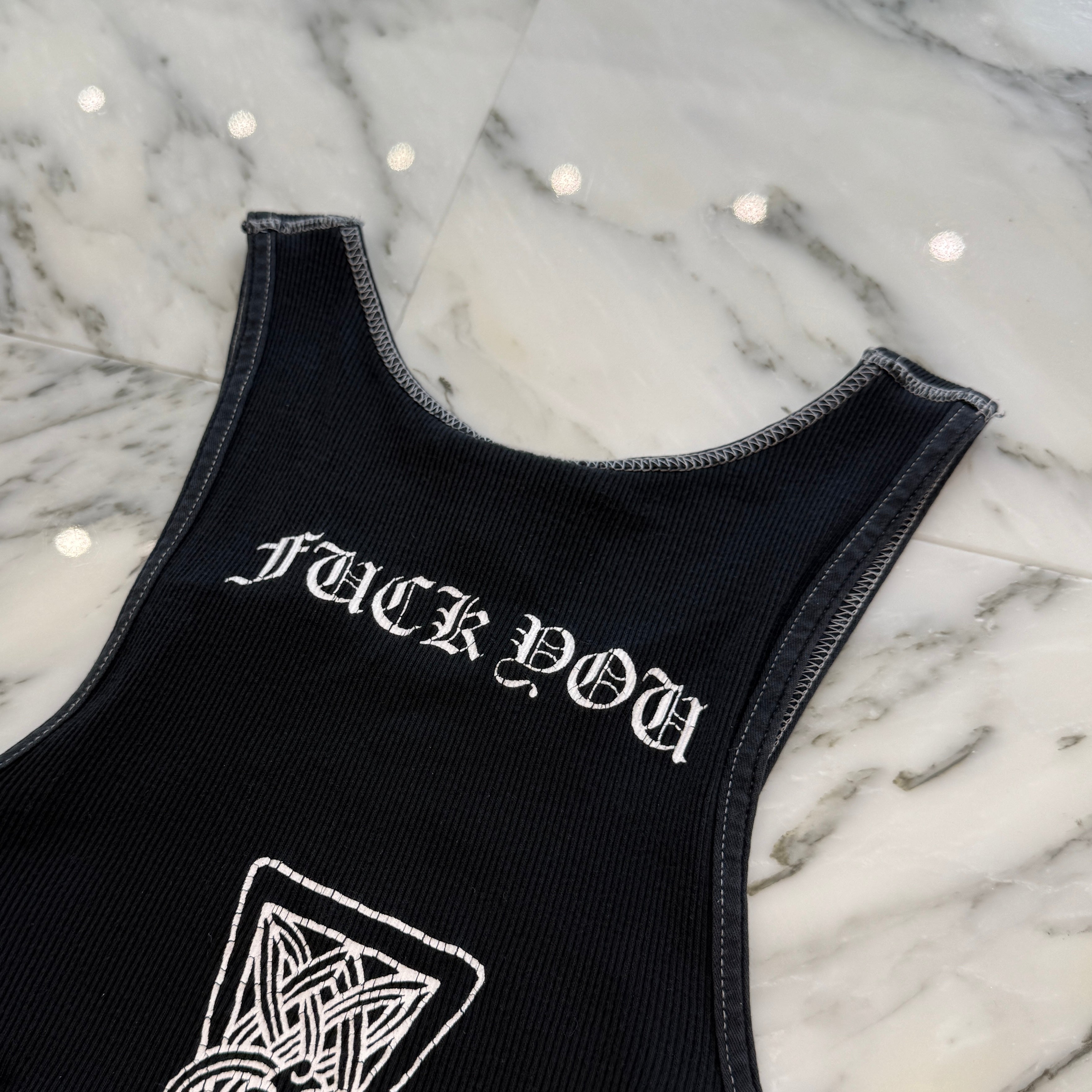 クロムハーツ　タンクトップ　希少ファックユープリント CHROME HEARTS クロムハーツ（原本無） fuck you ロゴ クロス