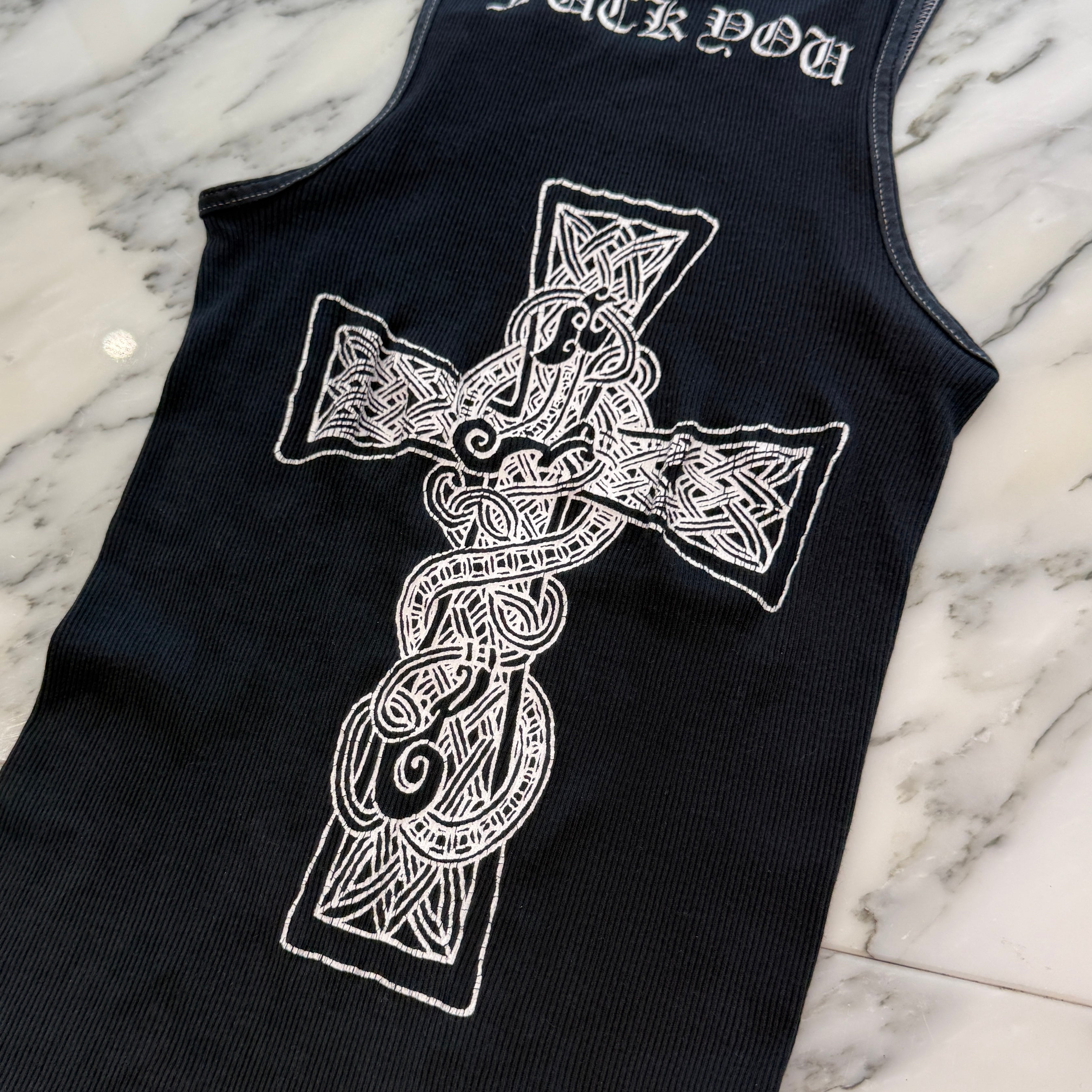 CHROME HEARTS FUCK YOU Back Cross Print Tank Top Size S クロム