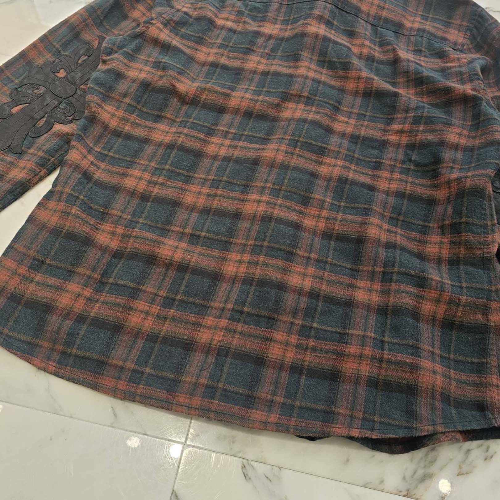 CHROME HEARTS Y NOT Elbow Floral Leather Patch Cross Ball Button Check Shirt Size M クロムハーツ ワイノット エルボーフローラルレザーパッチクロスボールボタンチェックシャツ サイズM